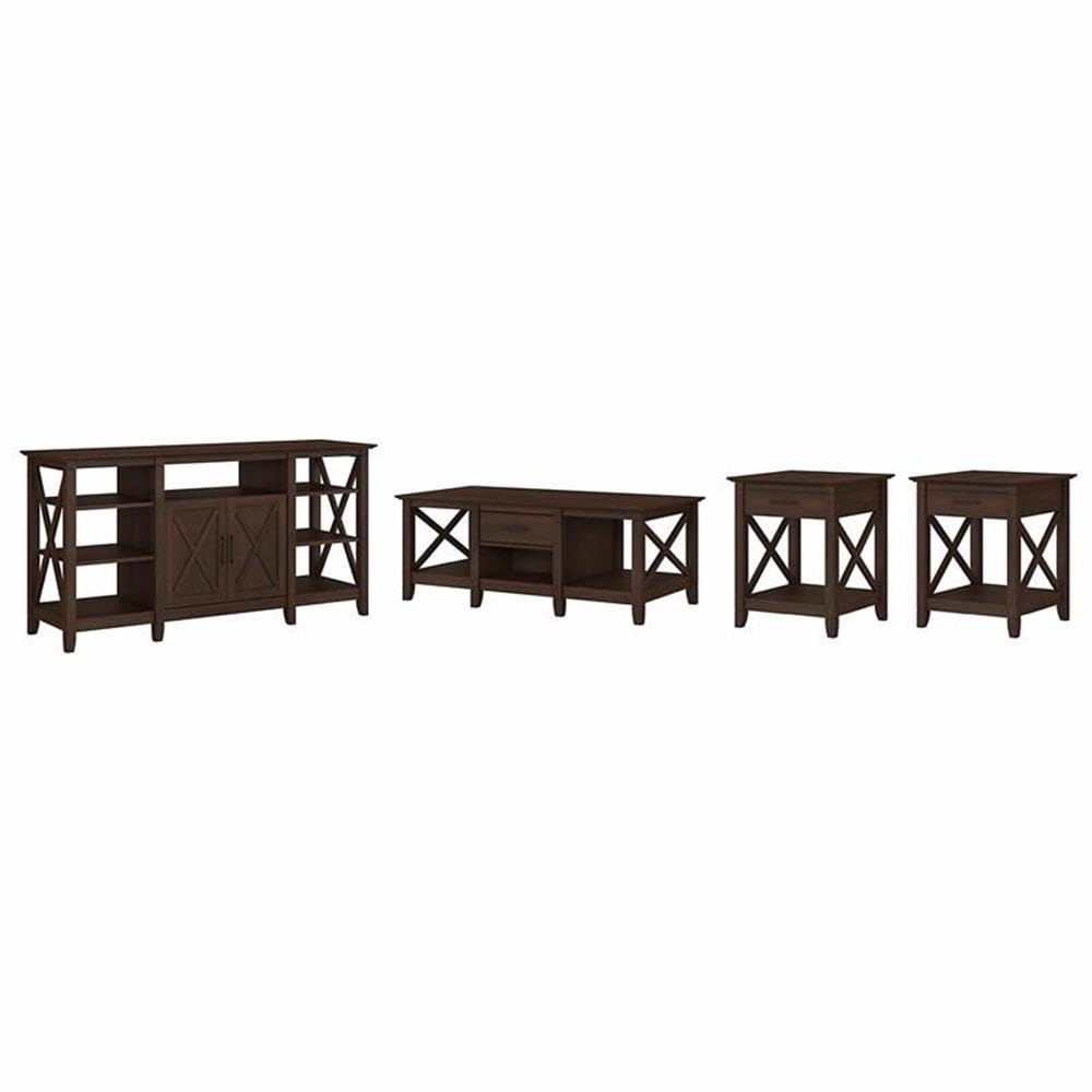 Bush Key West TV Stand with Coffee & End Tables - Bing Cherry for Living Room