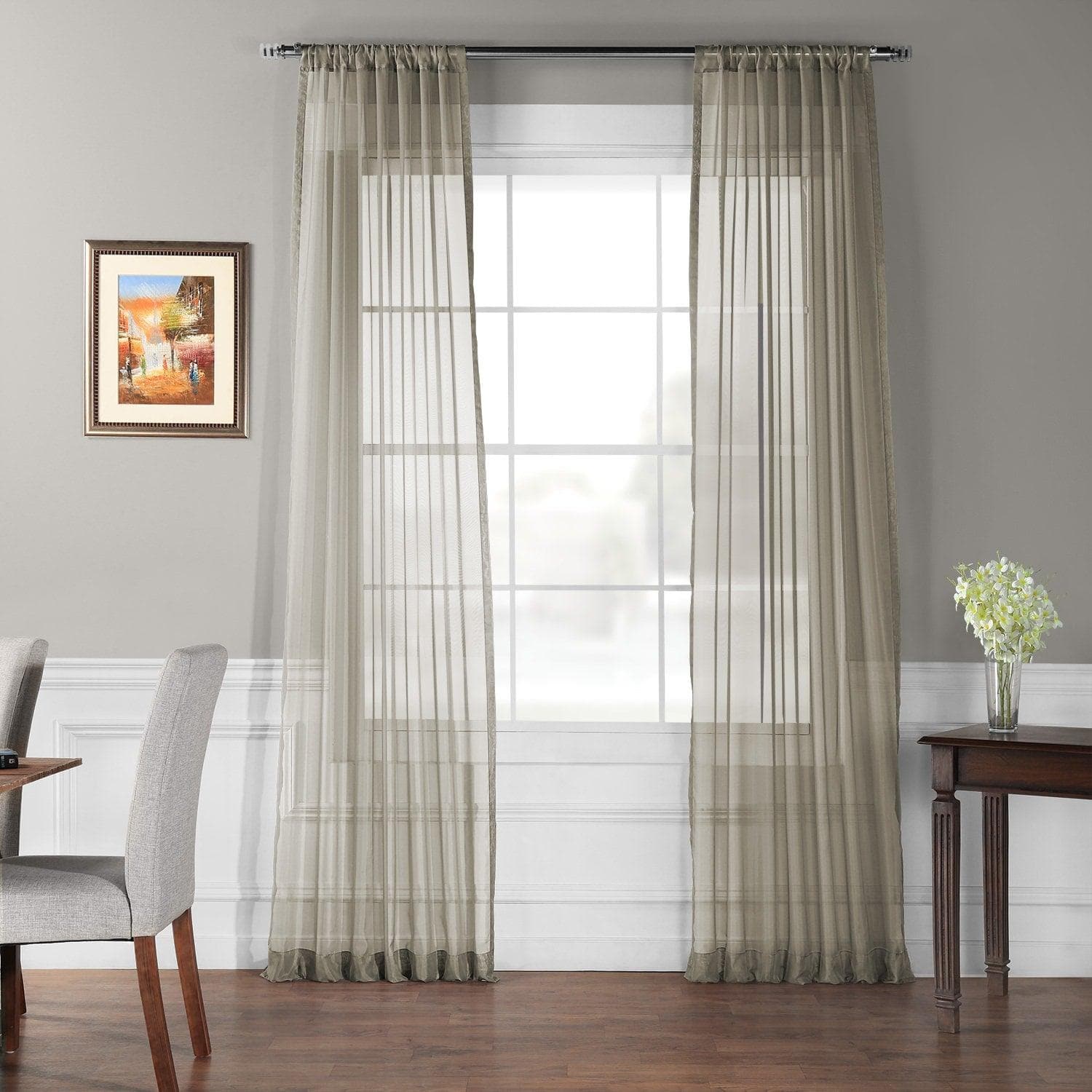 Premium Solid Museum Grey Sheer Curtains - 2 Panels Set for Living Room & Bedroom - Light Filtering Window Drapes for Privacy & Elegant Home Decor