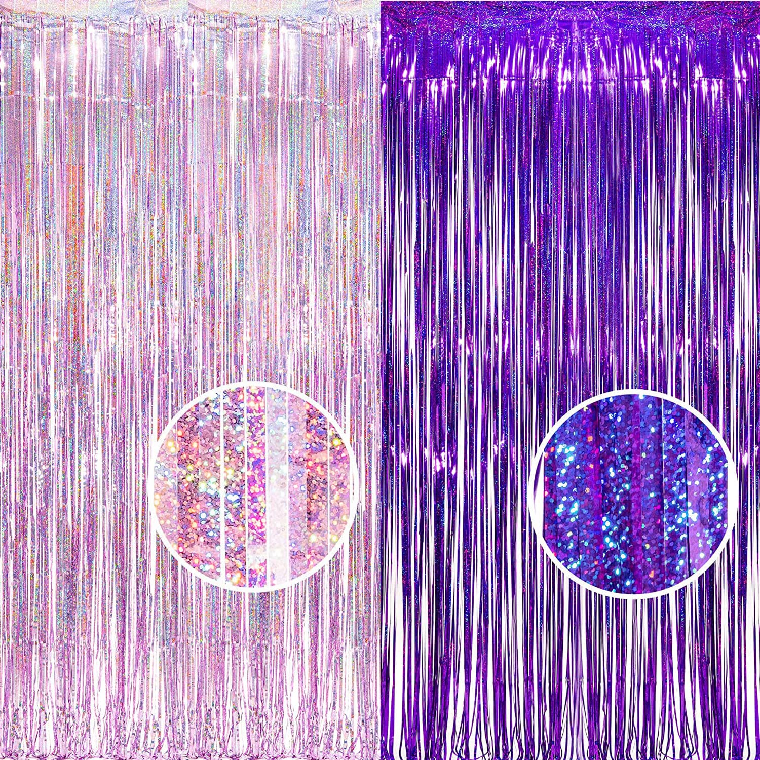 BRAVESHINE 2-Pack Metallic Tinsel Foil Fringe Curtains - 3.2 ft x 8.2 ft Purple & Pink Party Backdrop for Valentine's Day, Birthdays, Bridal Showers, Bachelorette Parties - Perfect for Photo Booths, Wedding Decorations, and Women's Celebration Events