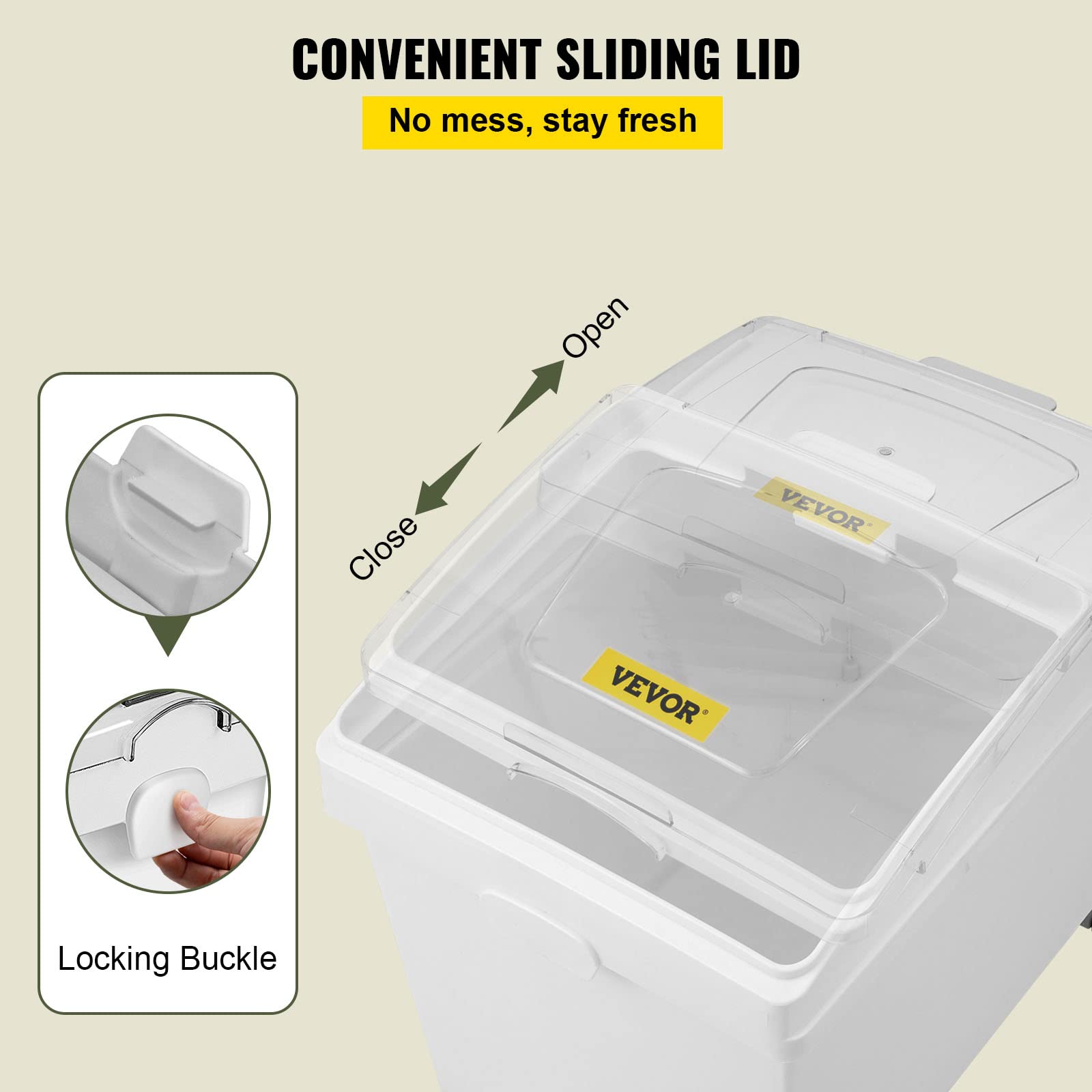 VEVOR 10.5 Gallon Commercial Ingredient Storage Bin Set - 3-Piece White PP Plastic Flour Bins with Wheels, Scoop & Sliding Lid - Ideal for Bakery, Restaurant, and Bulk Food Storage Organization