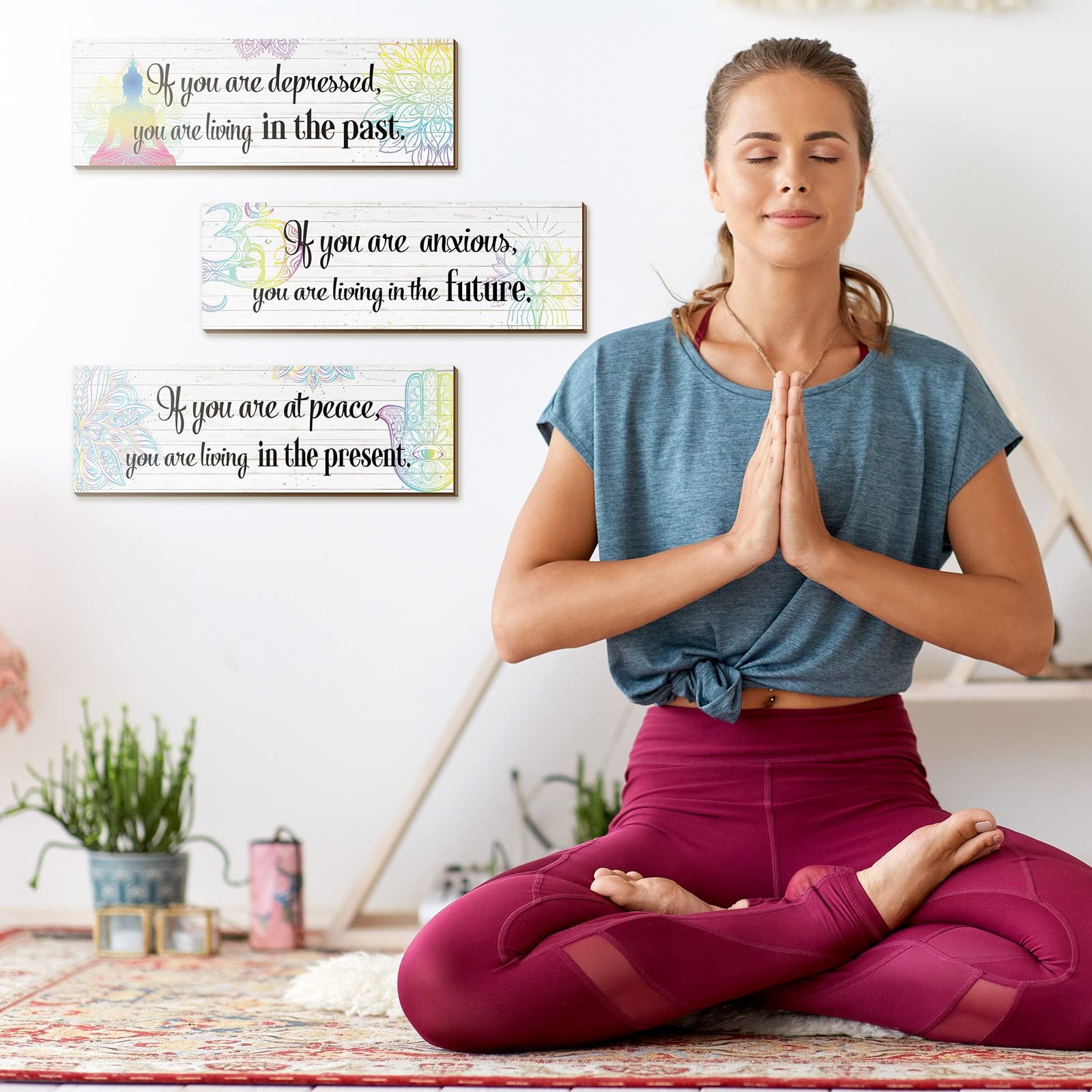 3 Buddha Wall Art Decor - Chakra & Meditation Zen Yoga Spiritual Decor for Bedroom, Home Office, Spa - Serenity Prayer & Buddha Quotes Wall Art for Women's Yoga Gift & Serene Spaces