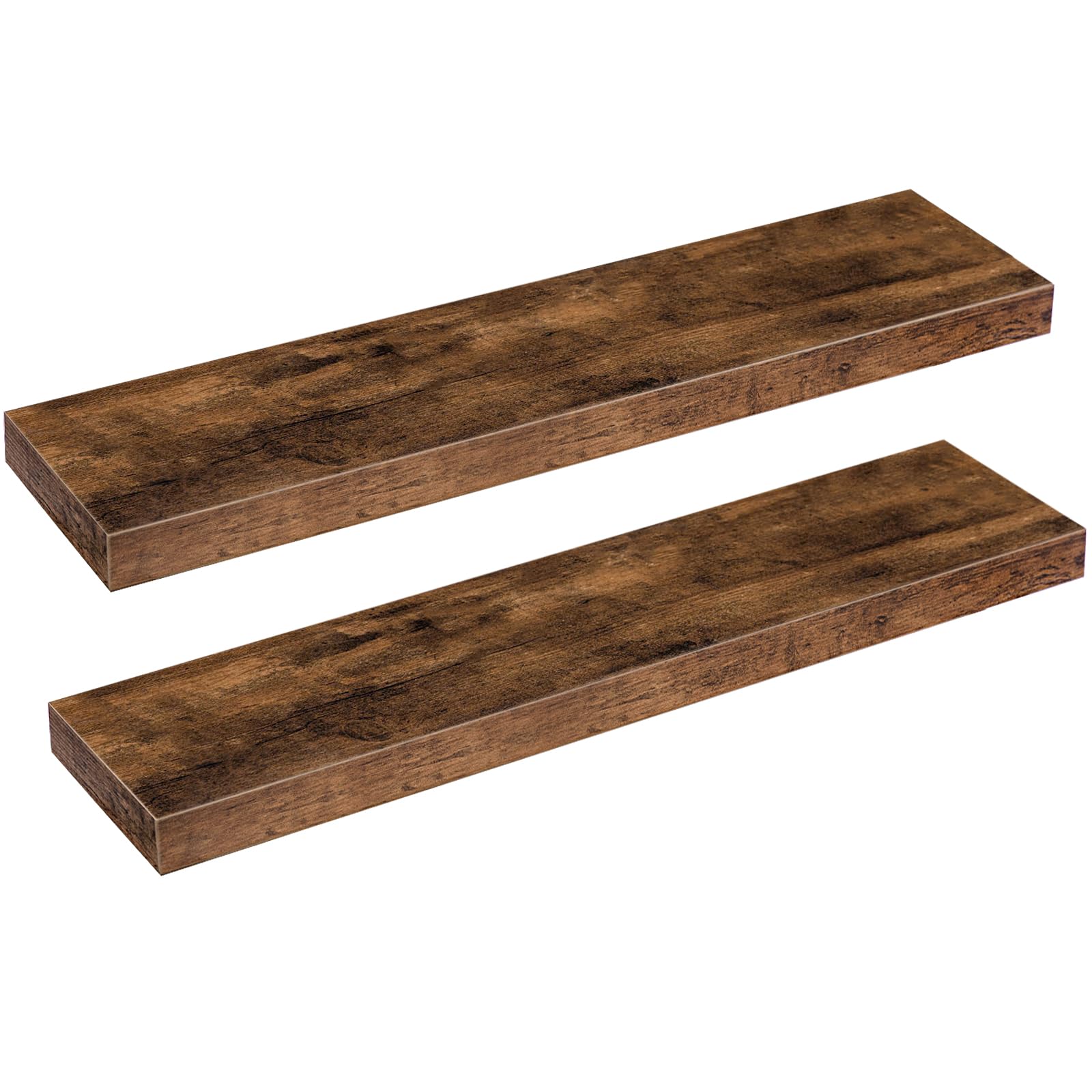 HOOBRO Floating Shelves Set of 2 - 31.5 Inch Wall Mounted Shelves with Invisible Brackets - Rustic Brown Wooden Shelves for Bathroom, Bedroom, Kitchen, Living Room & Office Decor - Perfect for Displaying Books, Plants & Home Decor Items
