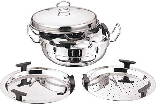 Premium 26cm Stainless Steel Kadai with Lid - 4L Capacity, 2 Idli Plates, 2 Dhokla Plates & 1 Patra Plate - Induction Compatible Cookware for Indian Cooking, Steaming & Serving | Perfect for Home Kitchens & Restaurants