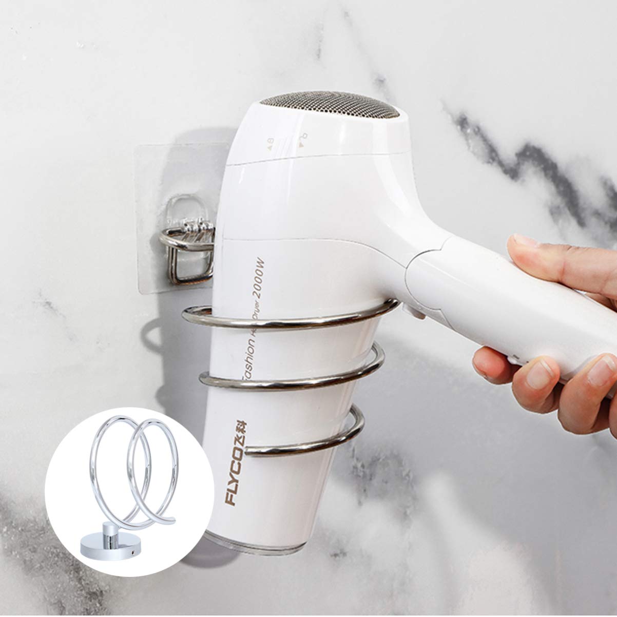Cabilock 1Pc 304 Stainless Steel Hair Dryer Holder Stand - Wall Mounted Spiral Blow Dryer Storage Rack for Bathroom Organization - Perfect for Hair Dryer, Body Wash & Household Storage