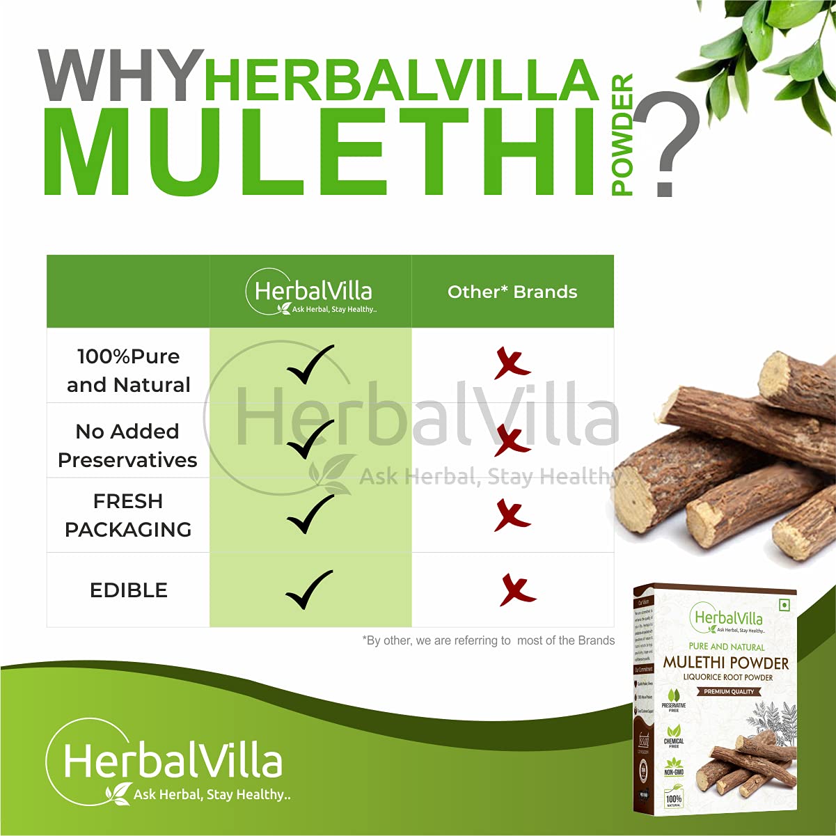 Herbalvilla Mulethi Powder (Yashtimadhu/Licorice Root Powder) - 200g for Skin Whitening, Face Care, Hair Growth & Edible Use | Natural Ayurvedic Remedy for Glowing Skin & Healthy Digestion | Perfect for DIY Beauty Masks & Herbal Teas