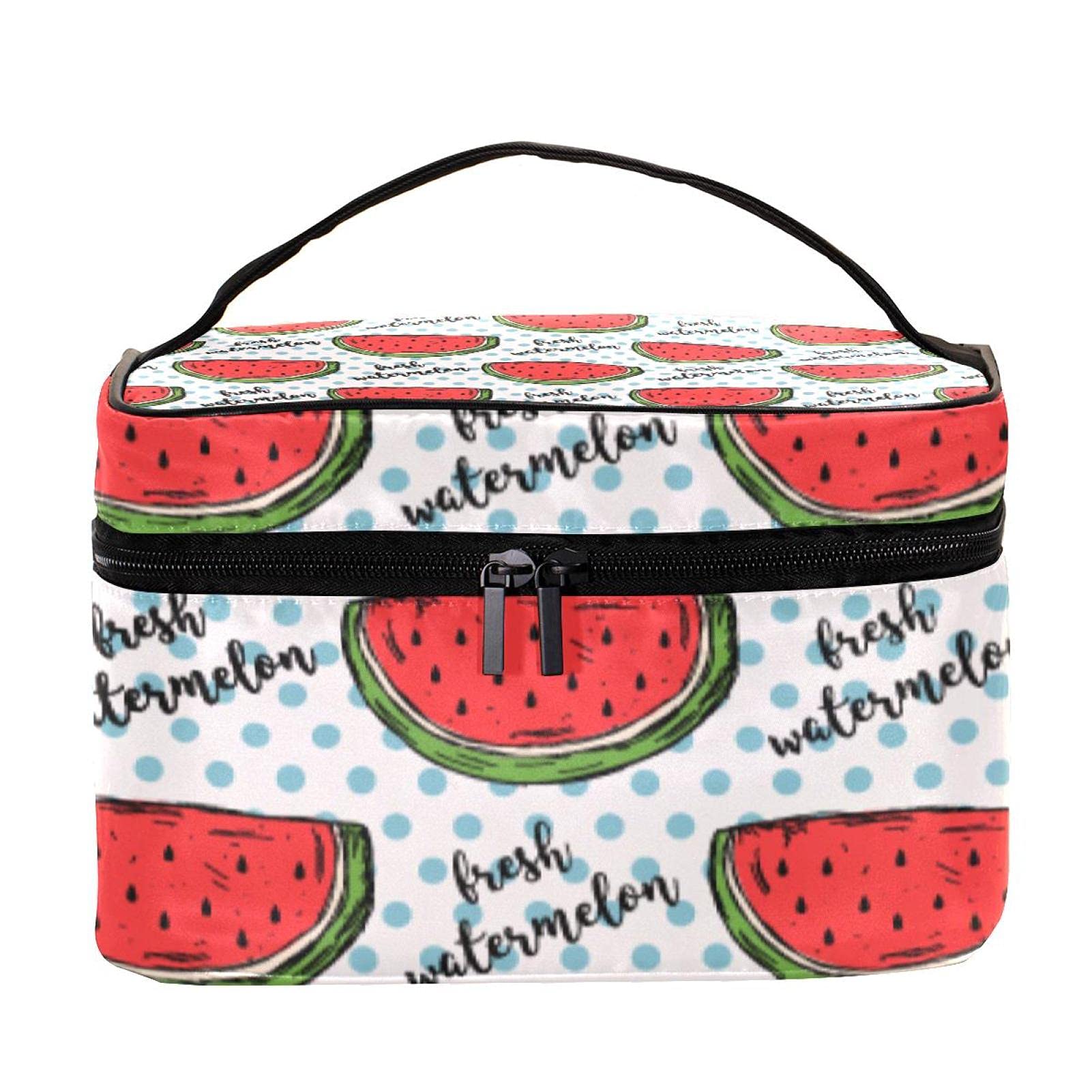 Hand Drawn Watermelon Pattern Travel Makeup Bag - Large Cosmetic Organizer with Zipper for Women & Girls | Perfect for Vacations, Gym & Daily Essentials Storage