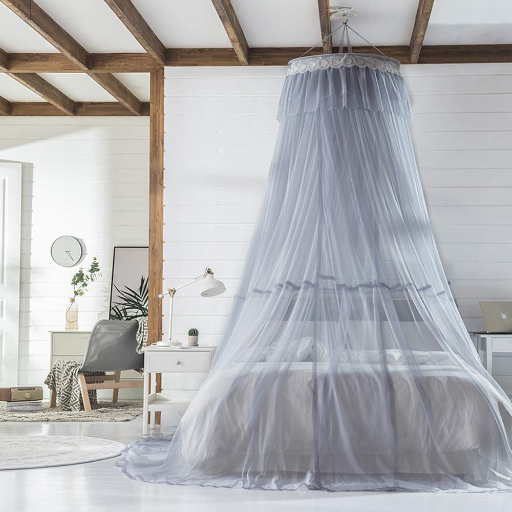 Elegant Mengersi Bed Canopy Curtains with Mosquito Net & Star Design for Girls, Boys & Adults - Perfect for Bedroom Decor, Gaming & Relaxation (Gray-Blue)