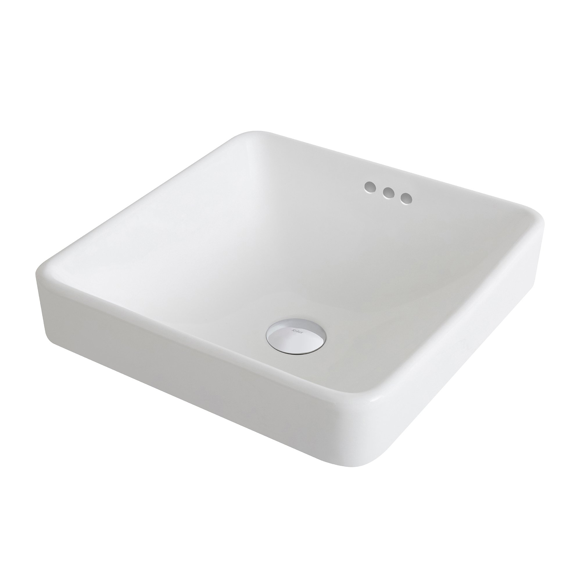 Kraus KCR-281-BN Modern Ceramic Square Semi-Recessed Bathroom Sink with Overflow & Pop-Up Drain - Brushed Nickel/White 16.25