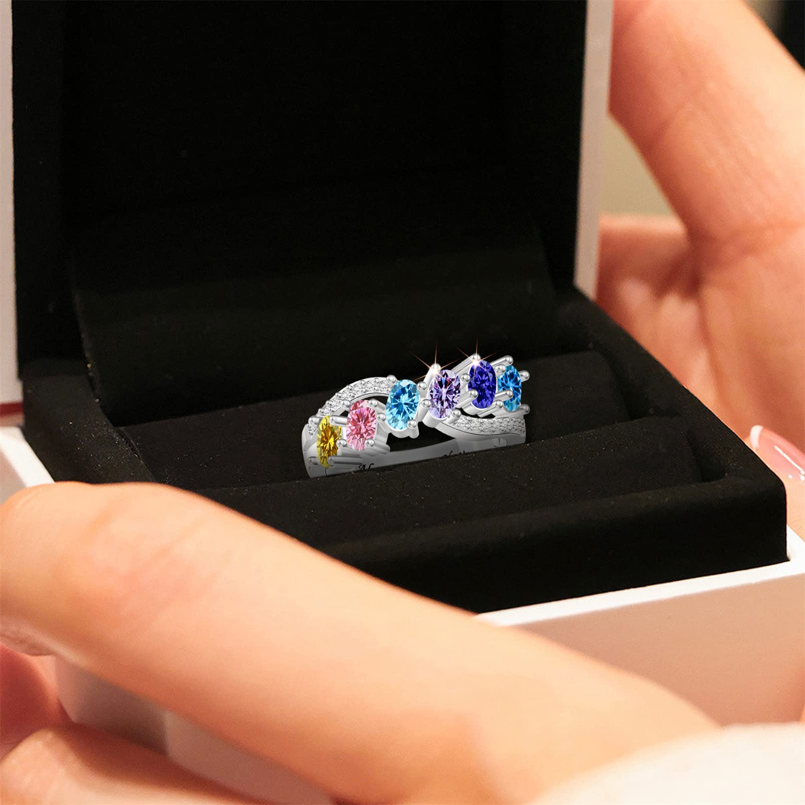 Personalized Sterling Silver Rings for Women - Custom Simulated Birthstone Infinity Band Rings - Perfect Mother's Day Gift, Anniversary Present & Everyday Jewelry for Special Occasions