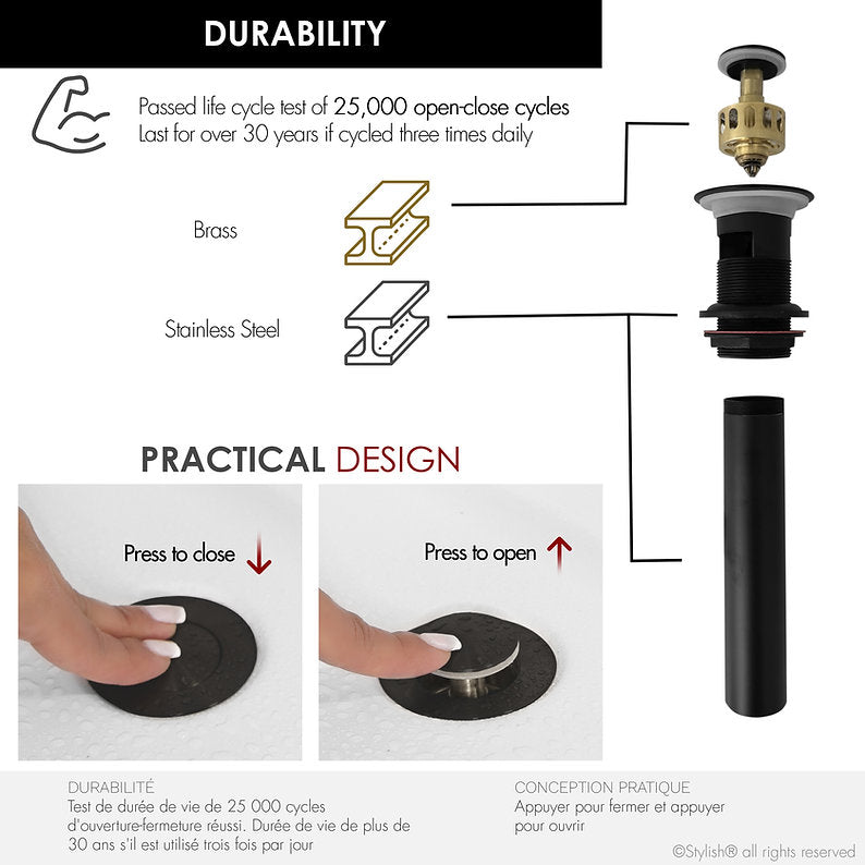POP UP DRAIN WITH OVERFLOW D 700N - Modern Matt Black Bathroom Sink Drain for Easy Installation & Water Flow Control | Perfect for Bathroom Renovation & Home Improvement Projects
