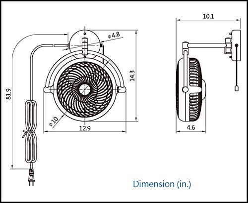 VIVI 8 Inch Wall Mount Swivel Fan with Adjustable Folding Arm - White - Perfect for Kitchen, Garage, Workshop & Office Cooling