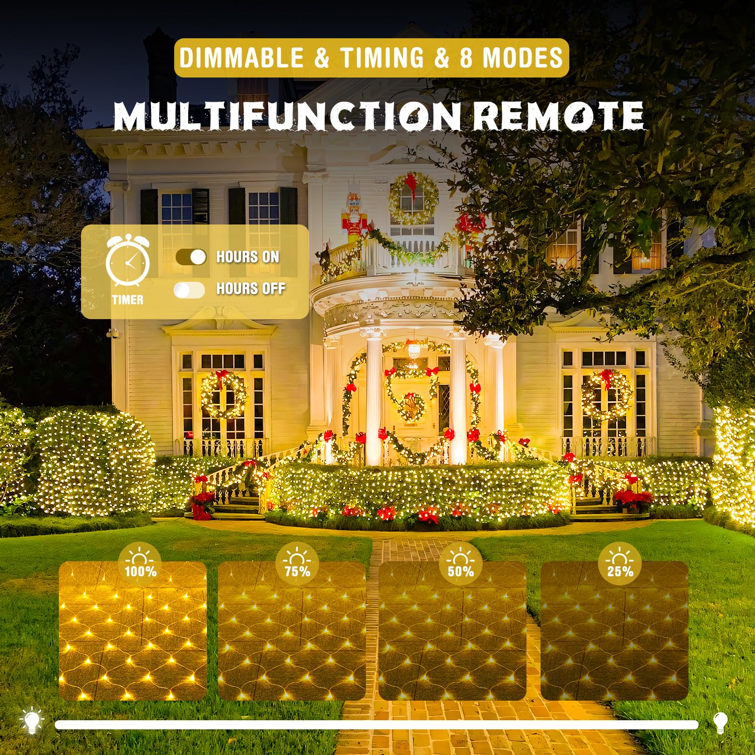 JMEXSUSS 360 LED Net Lights Outdoor - 12ft x 5ft Christmas Mesh Lights with Warm White Glow, Connectable Plug-in Design for Bushes, Trees & Holiday Decor (Transparent Wire) - Perfect for Christmas Tree Decoration, Garden Lighting, and Outdoor Holiday Displays