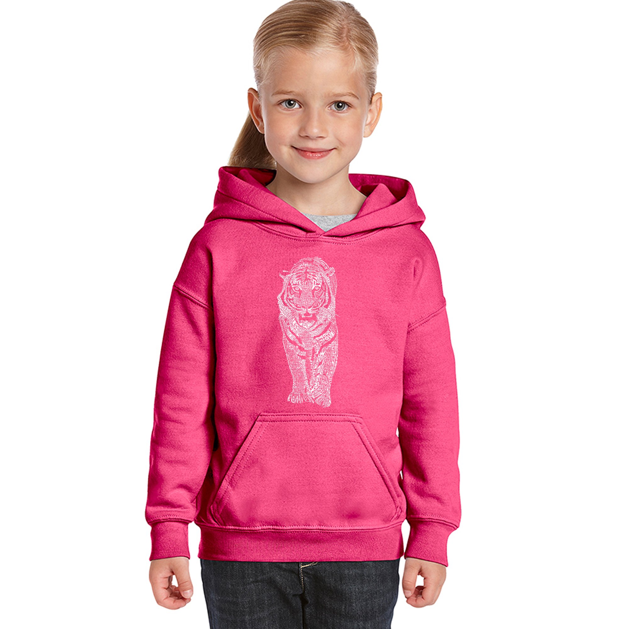 Girl's Word Art Hooded Sweatshirt - TIGER LA Pop Art Graphic Pullover | Trendy Streetwear for Teens | Perfect for School, Outings & Casual Wear