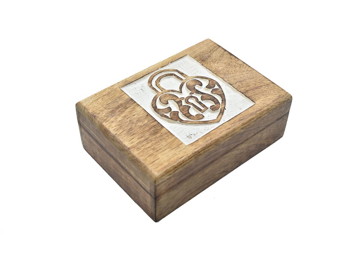 Handmade Wooden Jewelry Box with Heart Carving - Keepsake Storage Organizer for Women & Girls - Perfect for Rings, Necklaces & Small Treasures - Gift for Birthday, Anniversary & Valentines Day