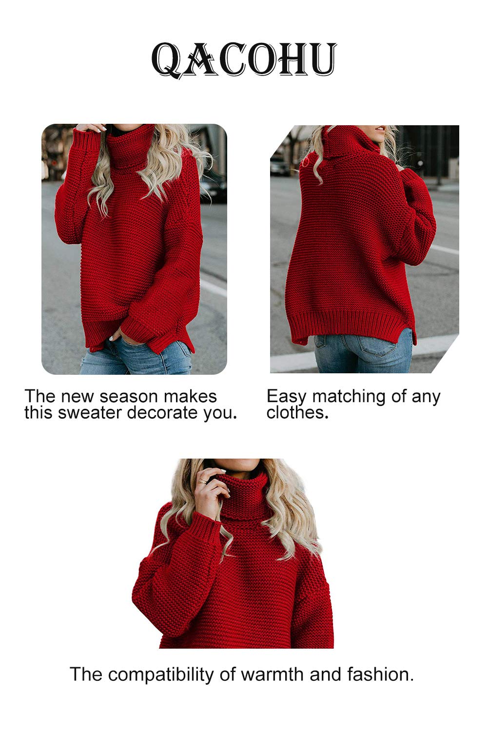 QACOHU Women's Chunky Turtleneck Sweater - Soft Long Sleeve Knit Pullover Top for Winter | Cozy Casual Wear, Office Outfits & Holiday Fashion