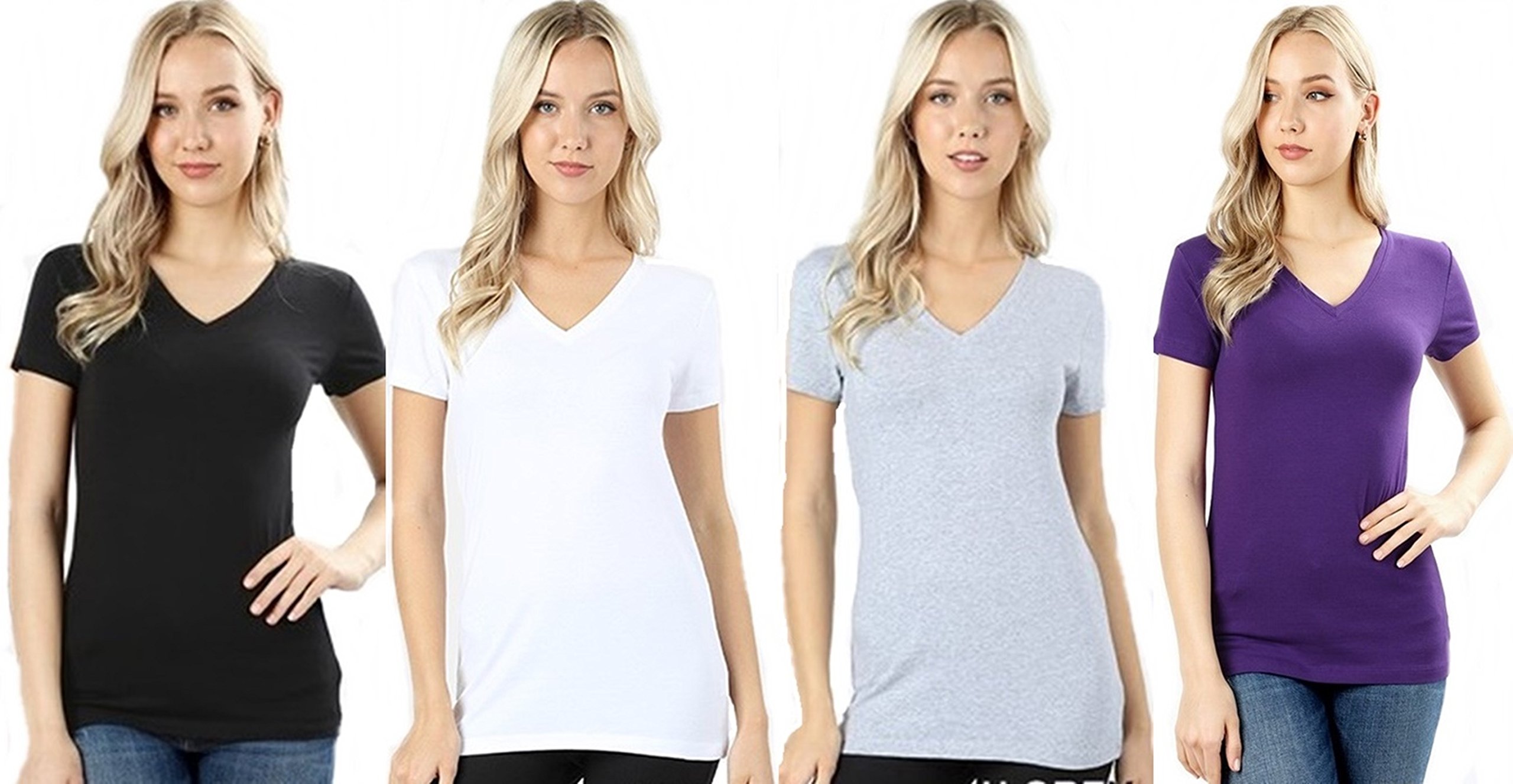 4 Pack Women's Basic V-Neck T-Shirts - Soft Cotton Casual Tees for Everyday Wear | Perfect for Layering, Work & Weekend Outfits