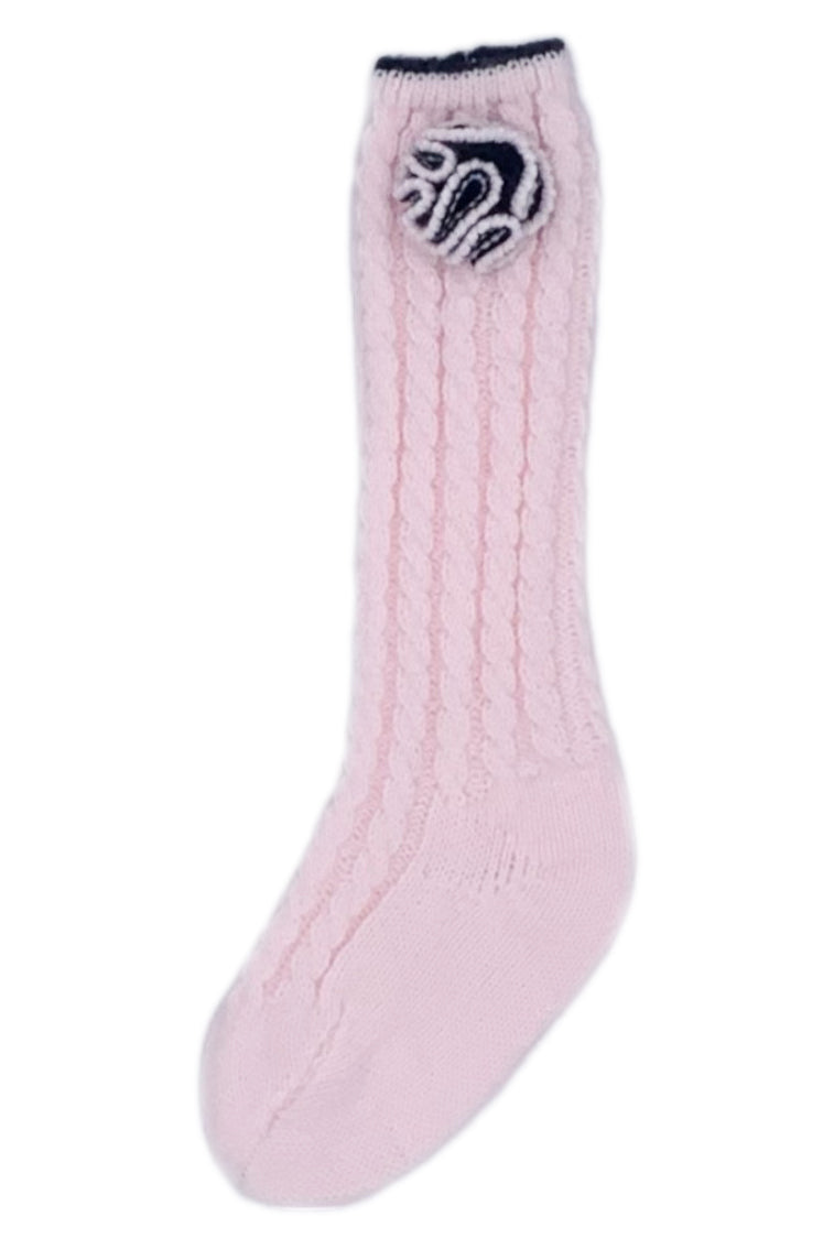 Baby Pink & Navy Cable Knit Knee High Socks for Women - Soft Warm Winter Socks for Boots, Outfits & Cold Weather Fashion