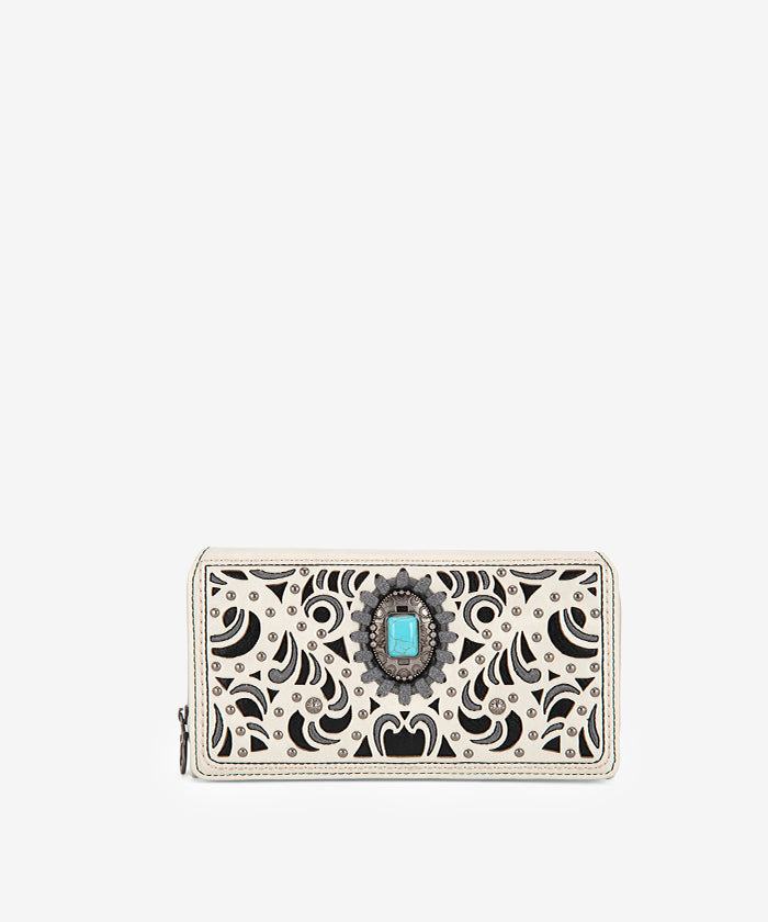 Montana West Cut Out Embroidered Concho Wallet for Women - Western Style Leather Bifold Wallet with ID Window - Perfect for Cowgirl Fashion, Rodeo Events and Everyday Use