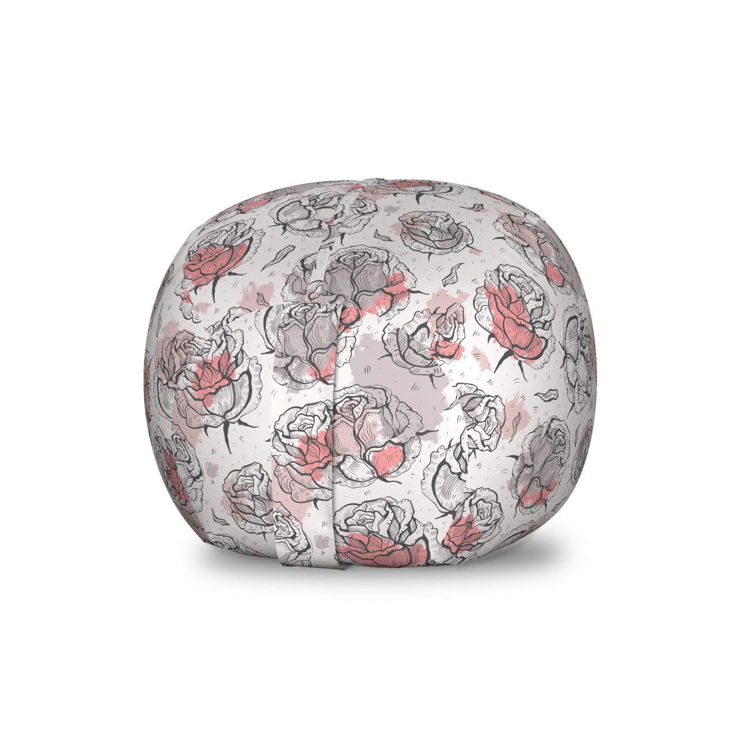 Ambesonne Rose Storage Toy Bag Chair - Pastel Floral Stuffed Animal Organizer, Washable Small Size in Pale Rose Coral Grey - Perfect for Kids' Room, Nursery, and Playroom Organization