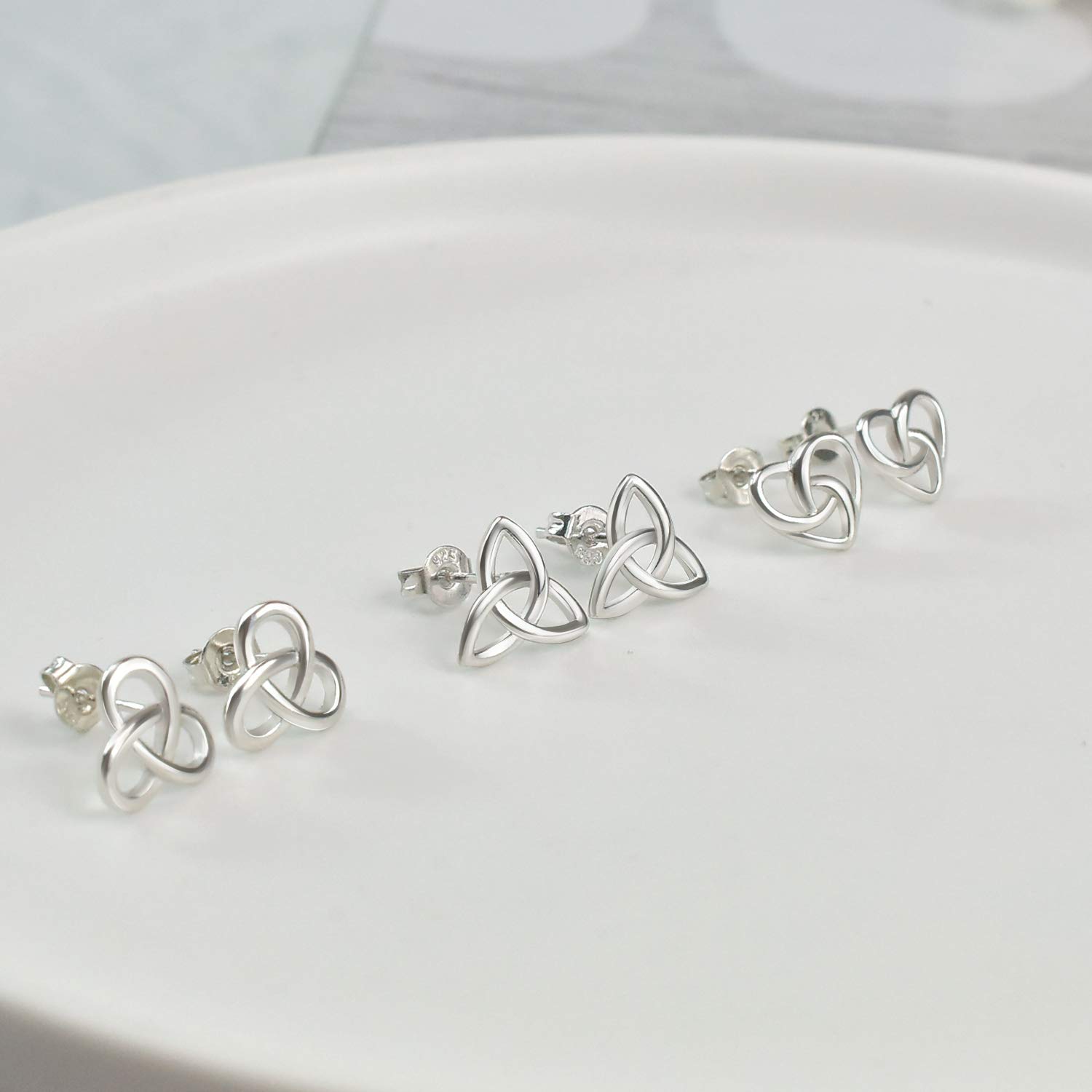 Sterling Silver Earrings for Women - Heart Celtic Love Knot Cross Triangle Vintage Stud Hypoallergenic Jewelry | Perfect Birthday Gift for Her, Anniversary Present, Valentine's Day & Everyday Wear