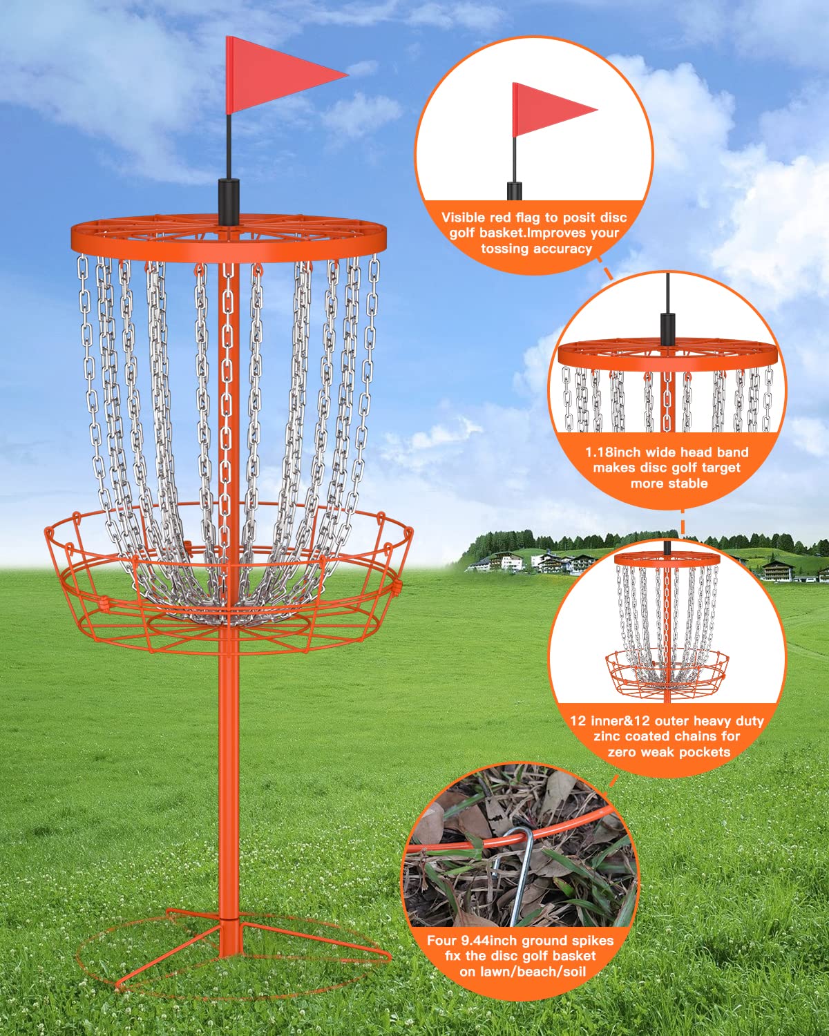 24-Chain Portable Disc Golf Basket with Carry Bag - Professional Indoor/Outdoor Practice Target for Disc Golf Enthusiasts | Perfect for Backyard, Park & Tournament Training