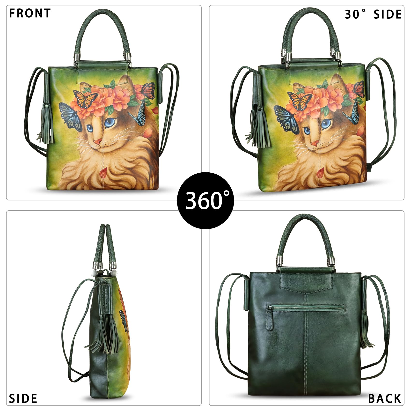 Genuine Leather Handbag for Women - Hand Painted Top Handle Crossbody Purse & Work Tote Bag - Handmade Designer Shoulder Bag for Office, Travel & Everyday Use