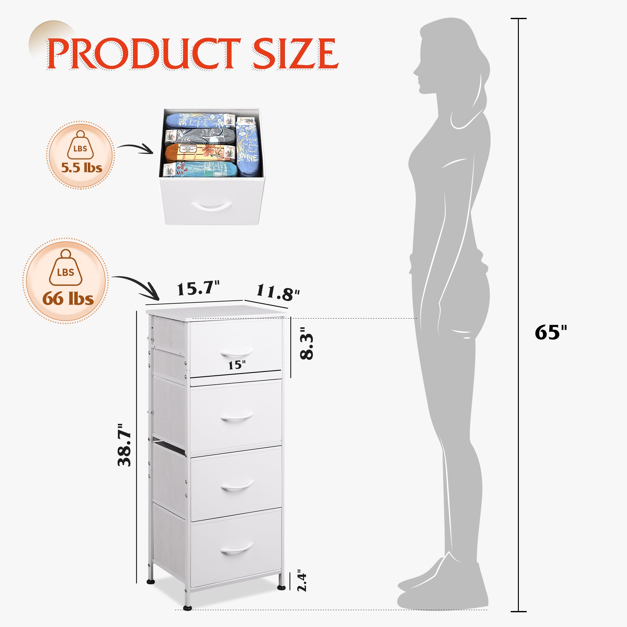 WLIVE 4-Drawer Fabric Dresser with Sturdy Steel Frame & Wood Top - Storage Tower Organizer for Bedroom, Hallway, Entryway & Closet - Easy Pull Handle, White | Perfect for Small Space Organization & Home Decor