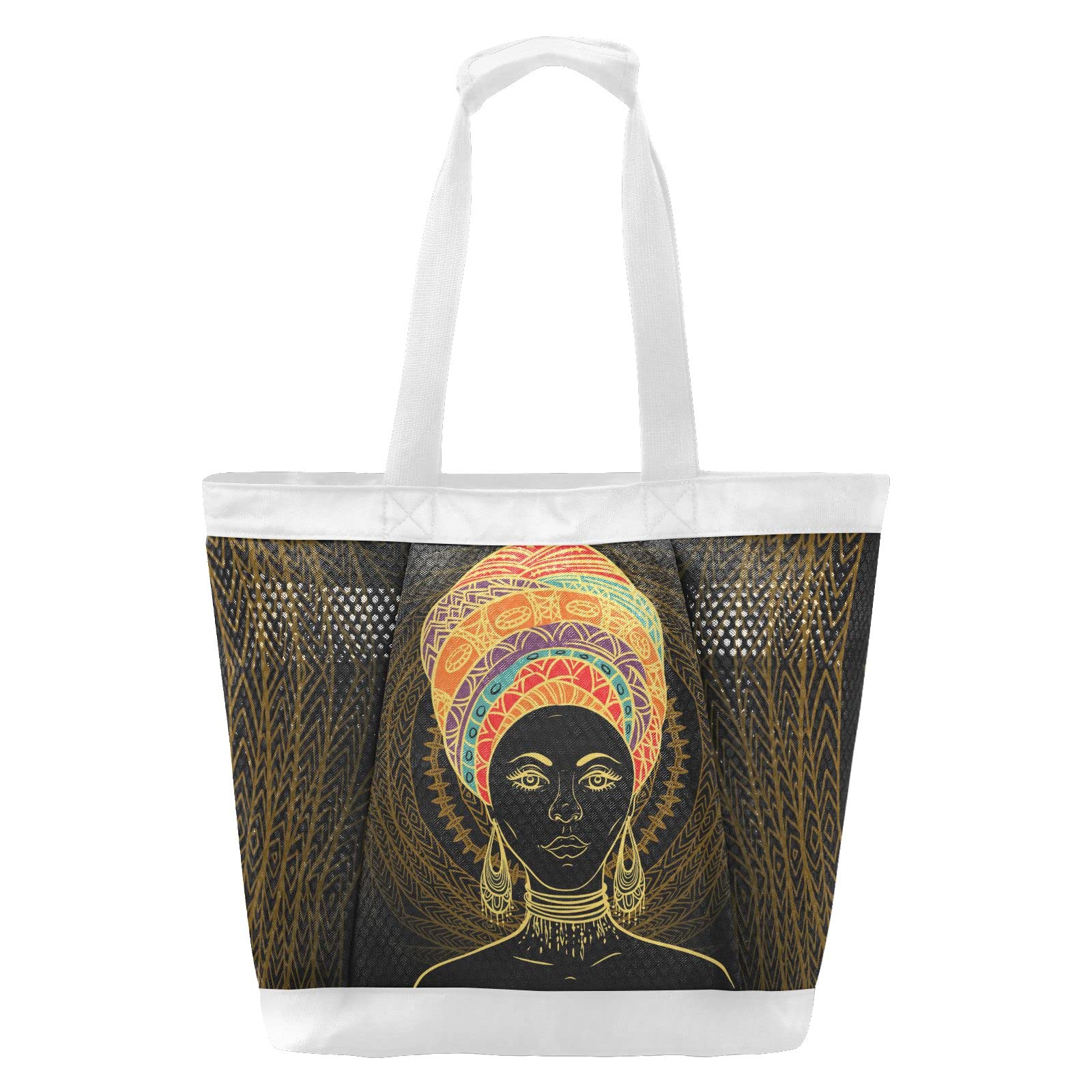 J JOYSAY African Print Mandala Mesh Beach Tote Bag - Large Waterproof Sandproof Beach Bag for Women, Travel, Pool & Vacation - Perfect for Carrying Toys, Towels & Essentials to Beach, Park & Picnic