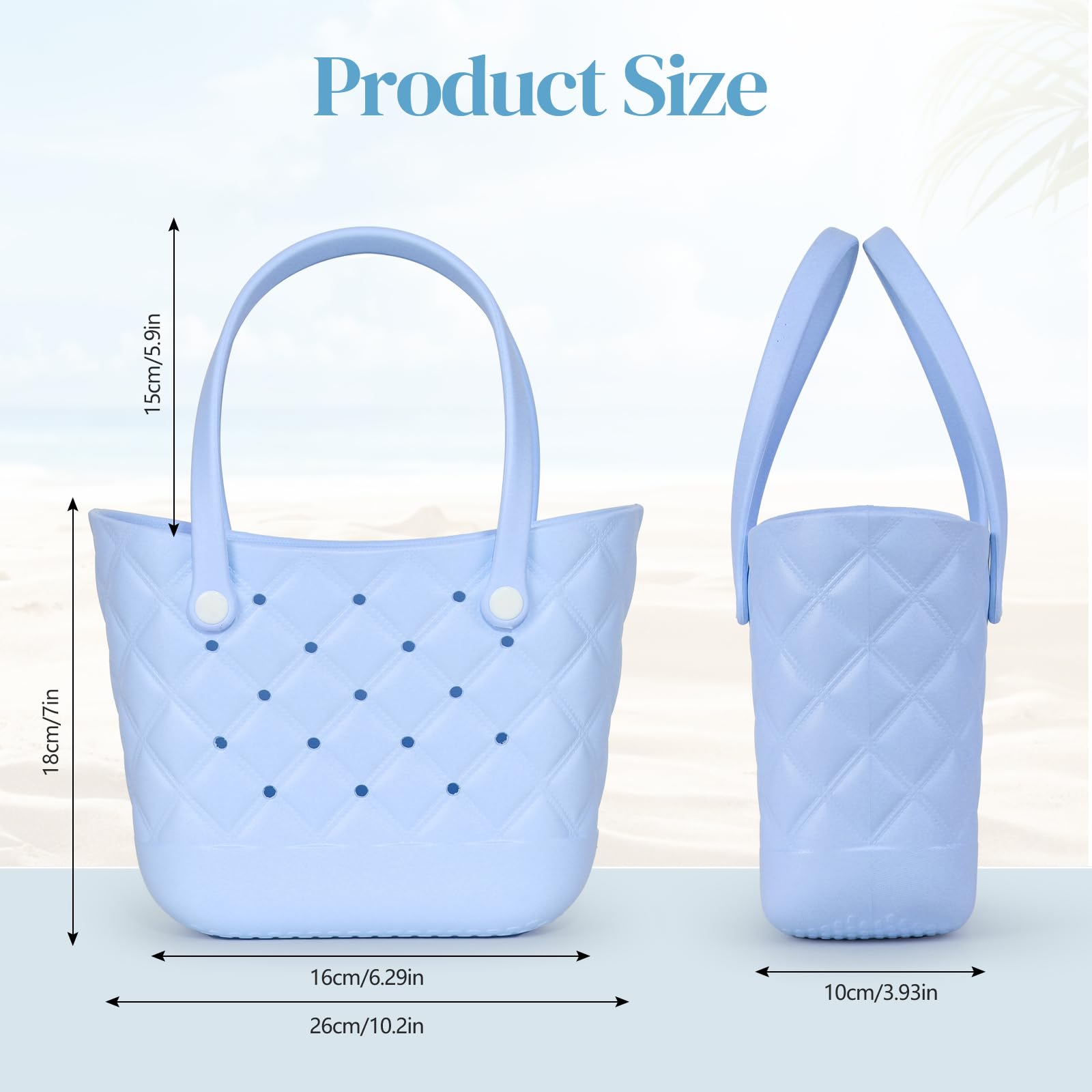 Waterproof Small Rubber Tote Beach Bag for Women & Girls - Lightweight, Durable & Cute (Blue) | Perfect for Beach Trips, Poolside, Shopping & Travel Accessories
