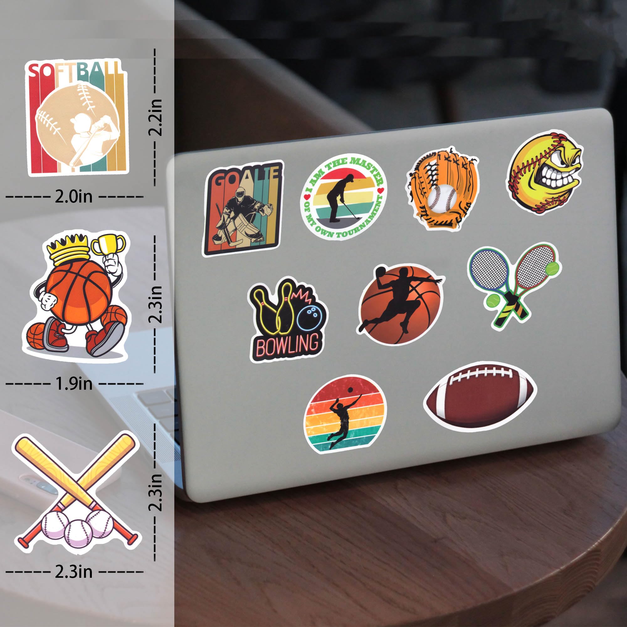100 PCS Sports Stickers for Water Bottles & Laptops - Soccer, Basketball, Volleyball - Perfect for Teens & Kids