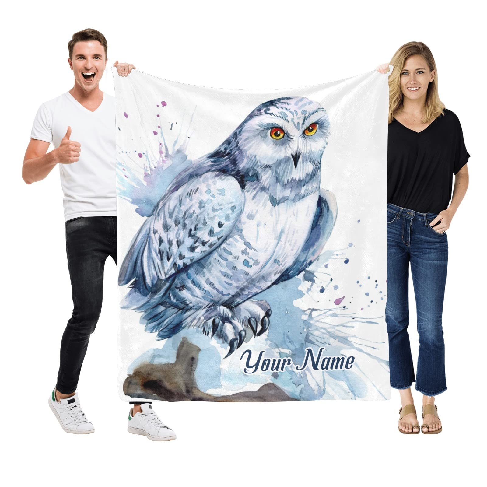 Custom Personalized Baby Blanket with Name - White Owl Design Fleece Swaddling & Nursery Throw for Newborns Boys Girls Kids & Pets (30x40 Inch) - Perfect for Baby Showers, Milestone Photos & Cozy Naptime