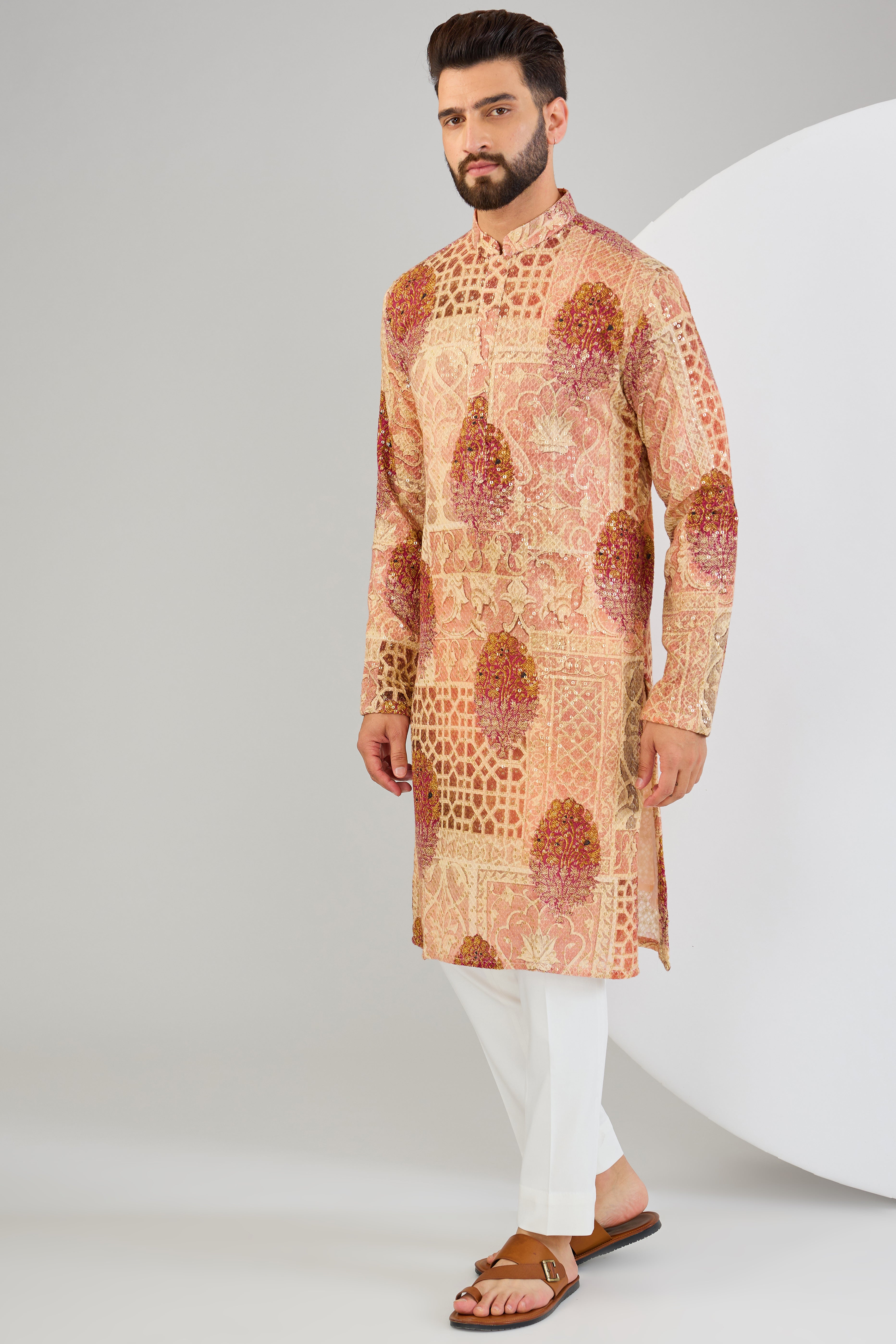 Elegant Multi-Colored Chikankari Kurta with Sequin Embroidery & Kalamkari Print - Perfect for Festivals, Weddings & Ethnic Occasions