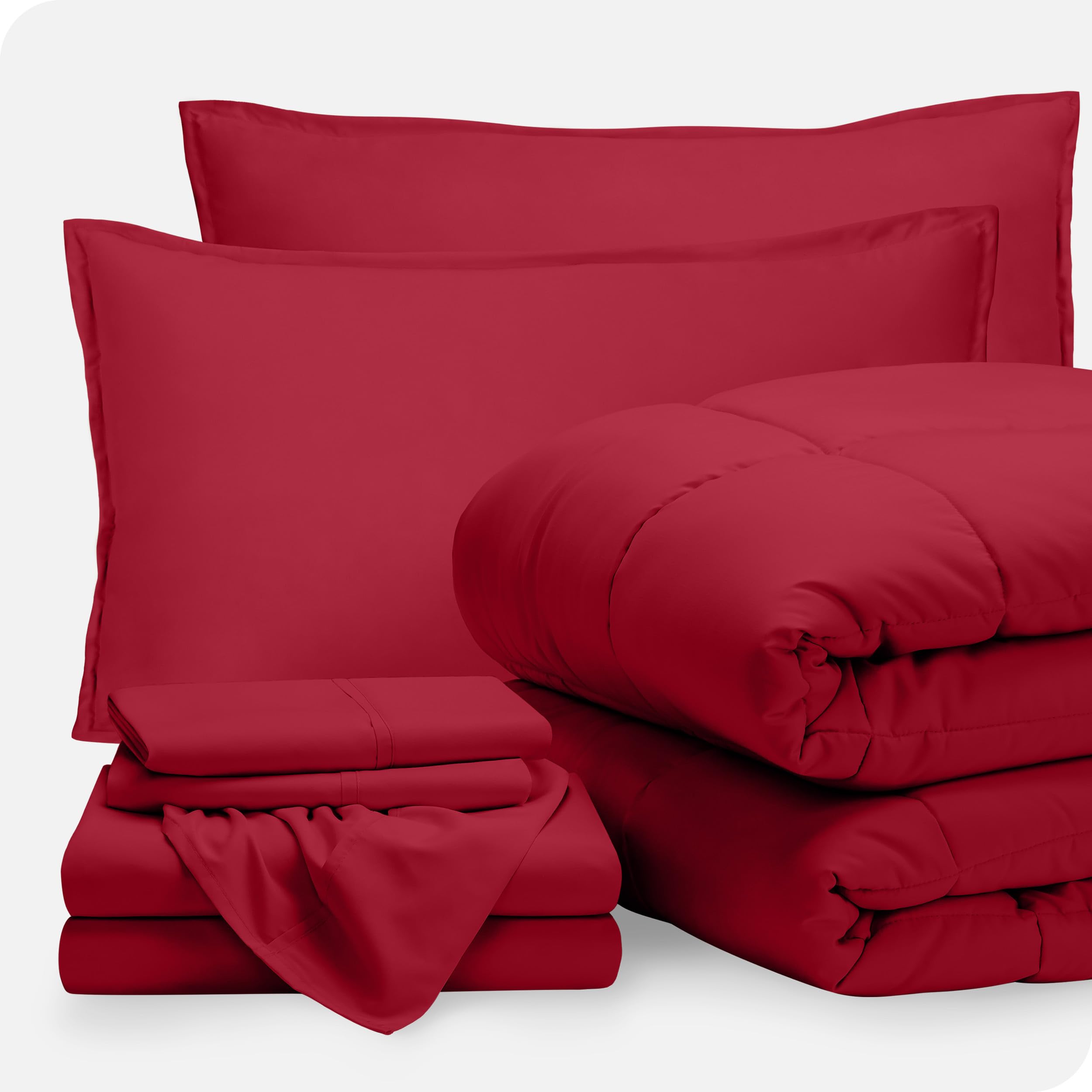 Bare Home 7-Piece Bed-in-A-Bag Comforter Set with Sheets - Full Size, Goose Down Alternative, Ultra-Soft 1800 Premium Bedding (Red) - Perfect for Guest Rooms, Dorms & Cozy Bedroom Makeovers