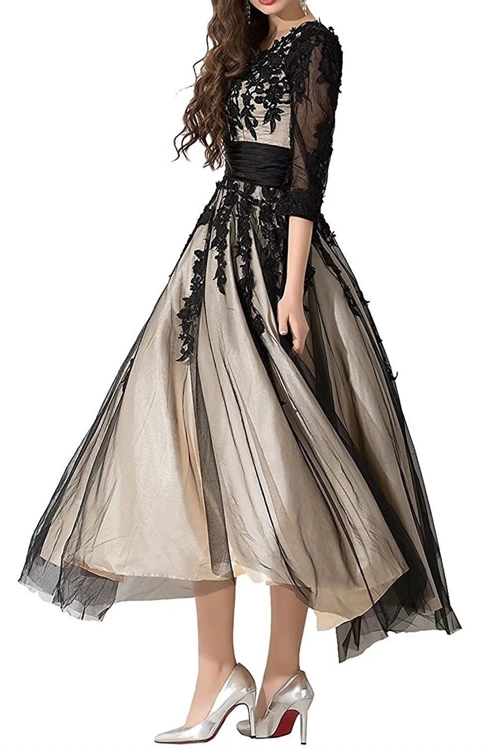 Elegant Teal Women's Tulle Prom Evening Dress with Lace Details - Tea-Length Ball Gown for Weddings, Parties & Special Occasions - Size US2