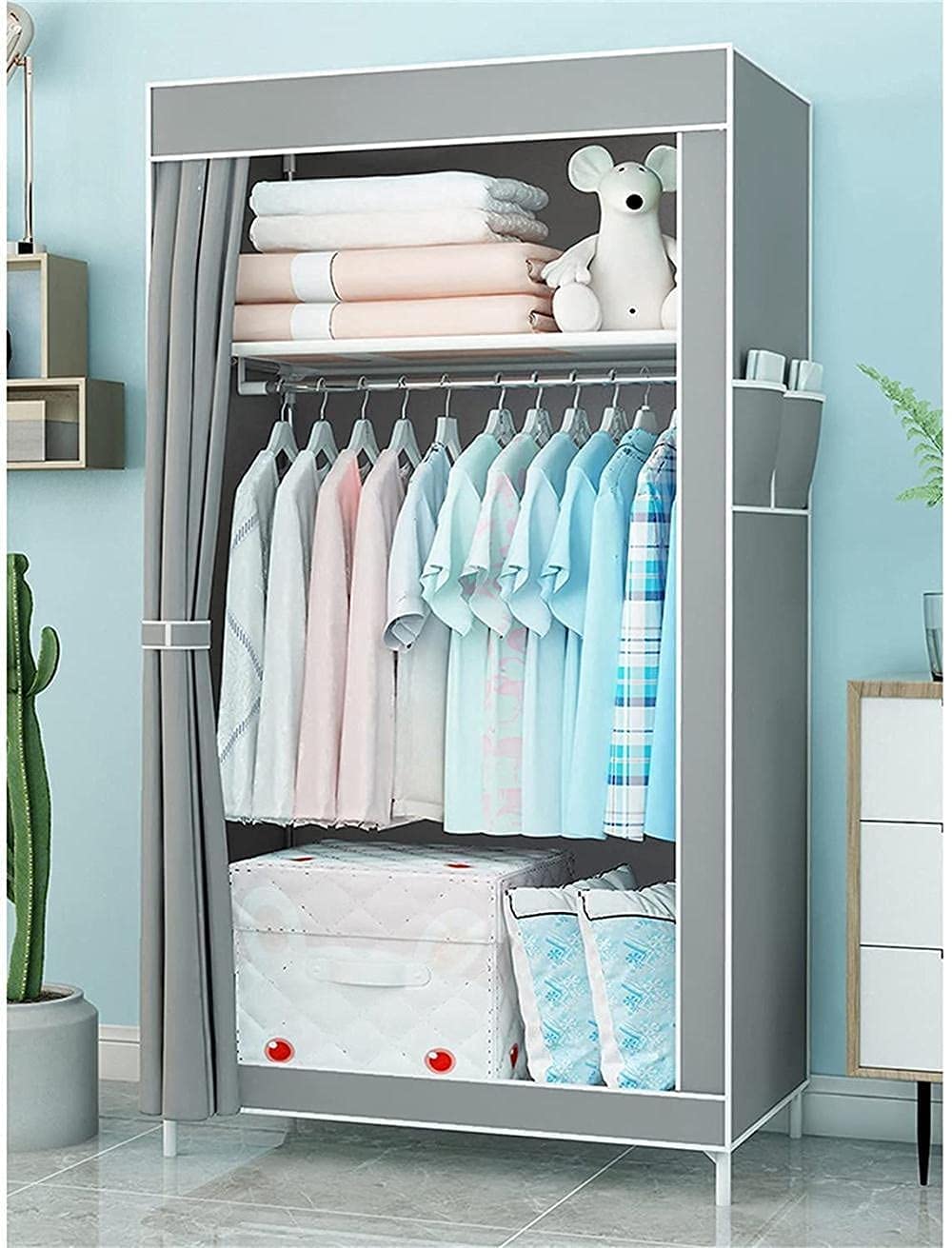 Portable Fabric Wardrobe Closet - Foldable Storage Organizer with Shelves for Bedroom, Closet & Travel (155x43x70cm) | Space-Saving Clothes Storage Solution for Small Apartments & Dorm Rooms