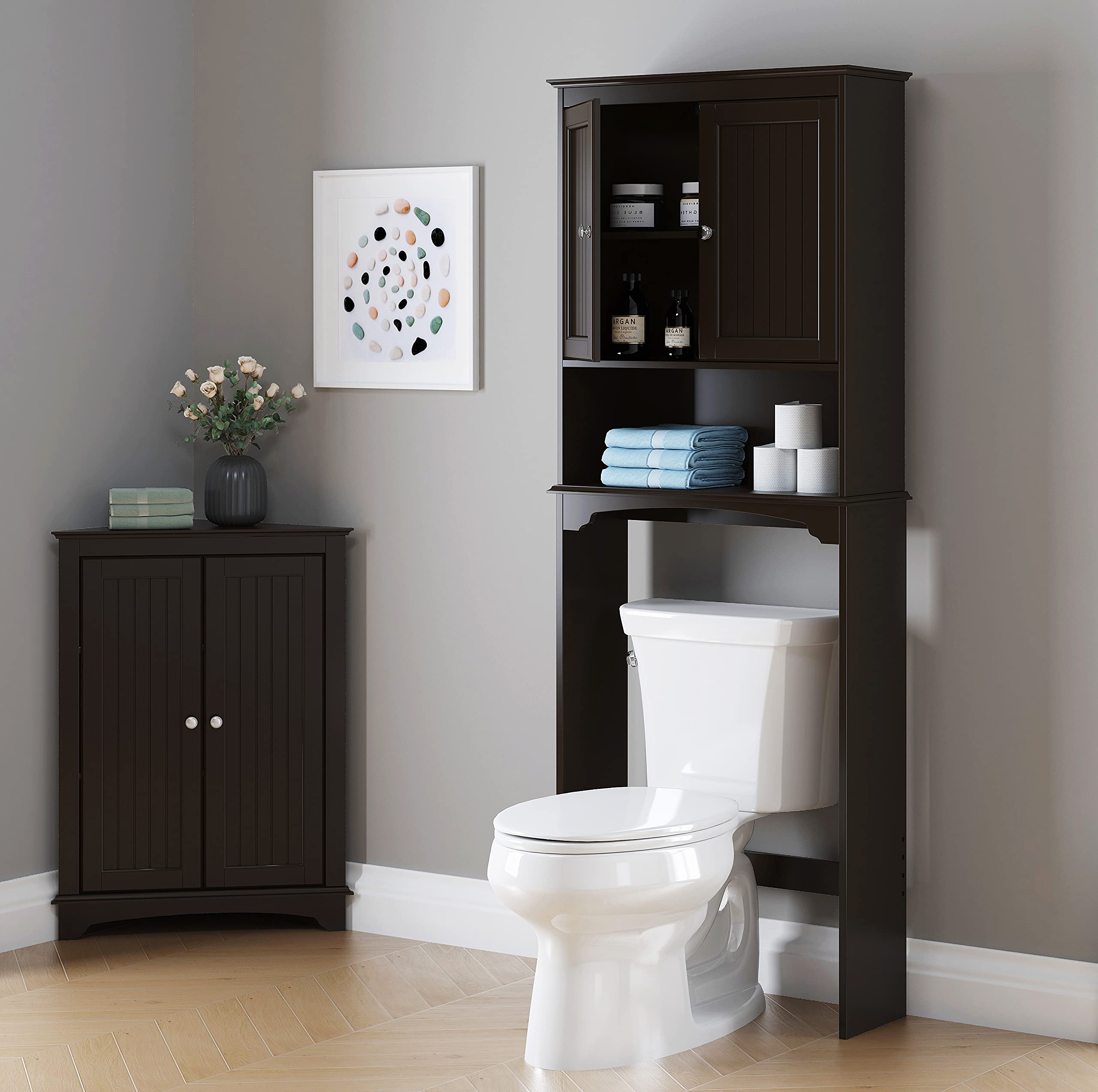 Over The Toilet Storage Cabinet with Adjustable Shelves - Bathroom Organizer with Doors in Espresso Finish | Perfect for Small Bathrooms, Apartments & Powder Rooms