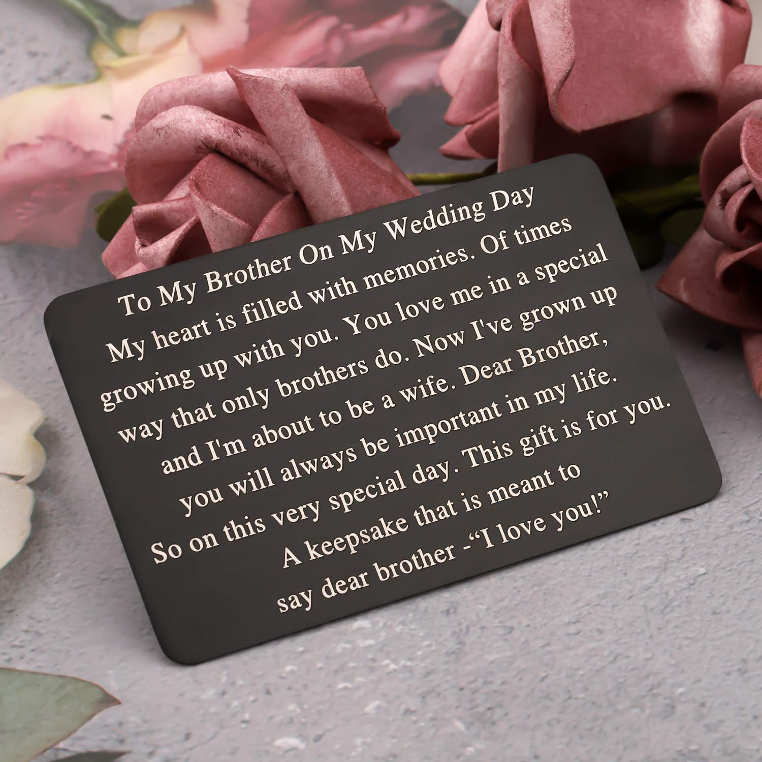 Brother Metal Wallet Insert Card - Engraved Gift for Brother, Brother-in-Law, or Military Deployment - Black Stainless Steel Wallet Jewelry - Perfect for Weddings, Birthdays & Special Occasions