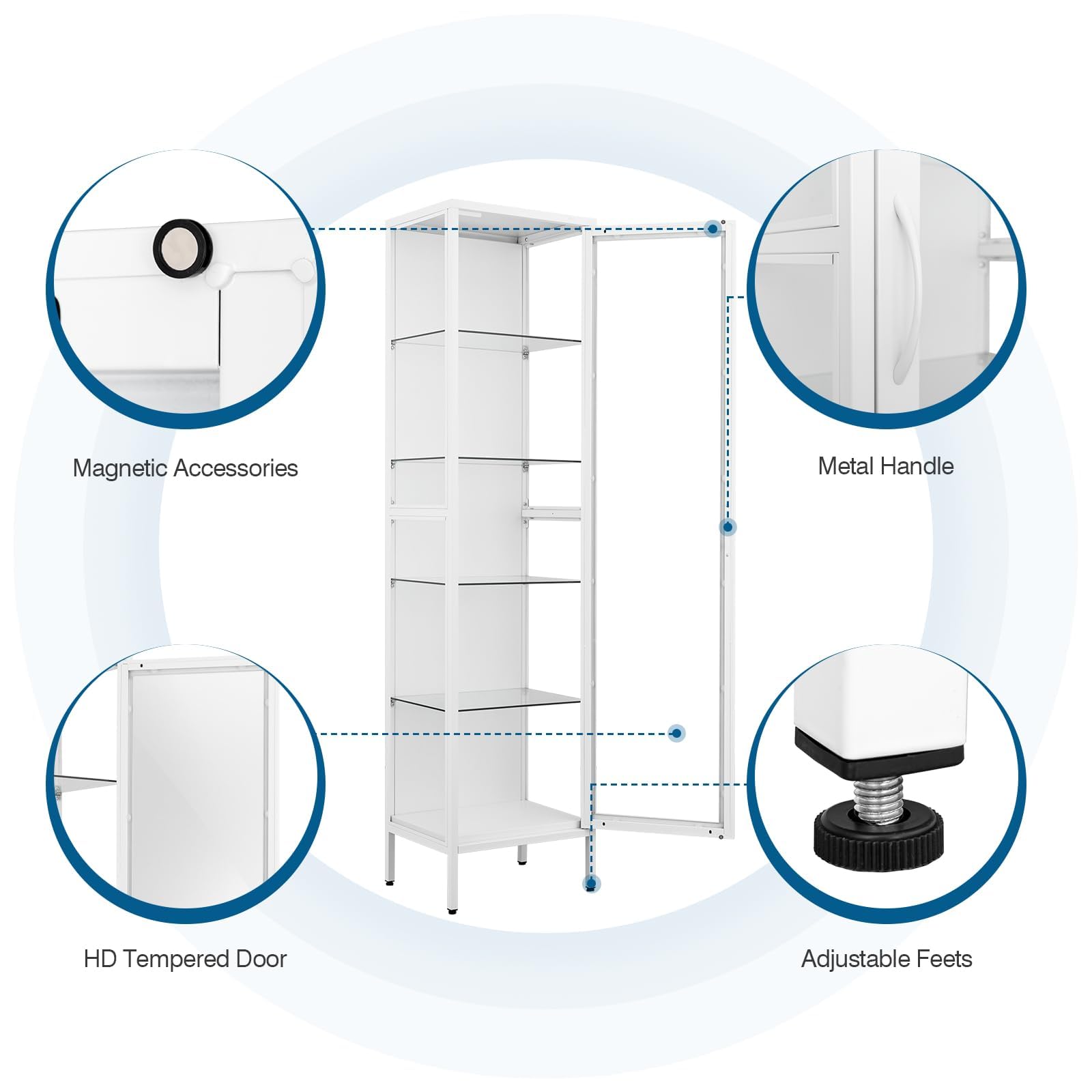 Glass Door Display Cabinet with 4 Adjustable Shelves - White Curio Cabinet for Home, Office, Clinic or Pantry Storage - Easy Assembly Required - Perfect for Showcasing Collectibles, China, or Retail Merchandise