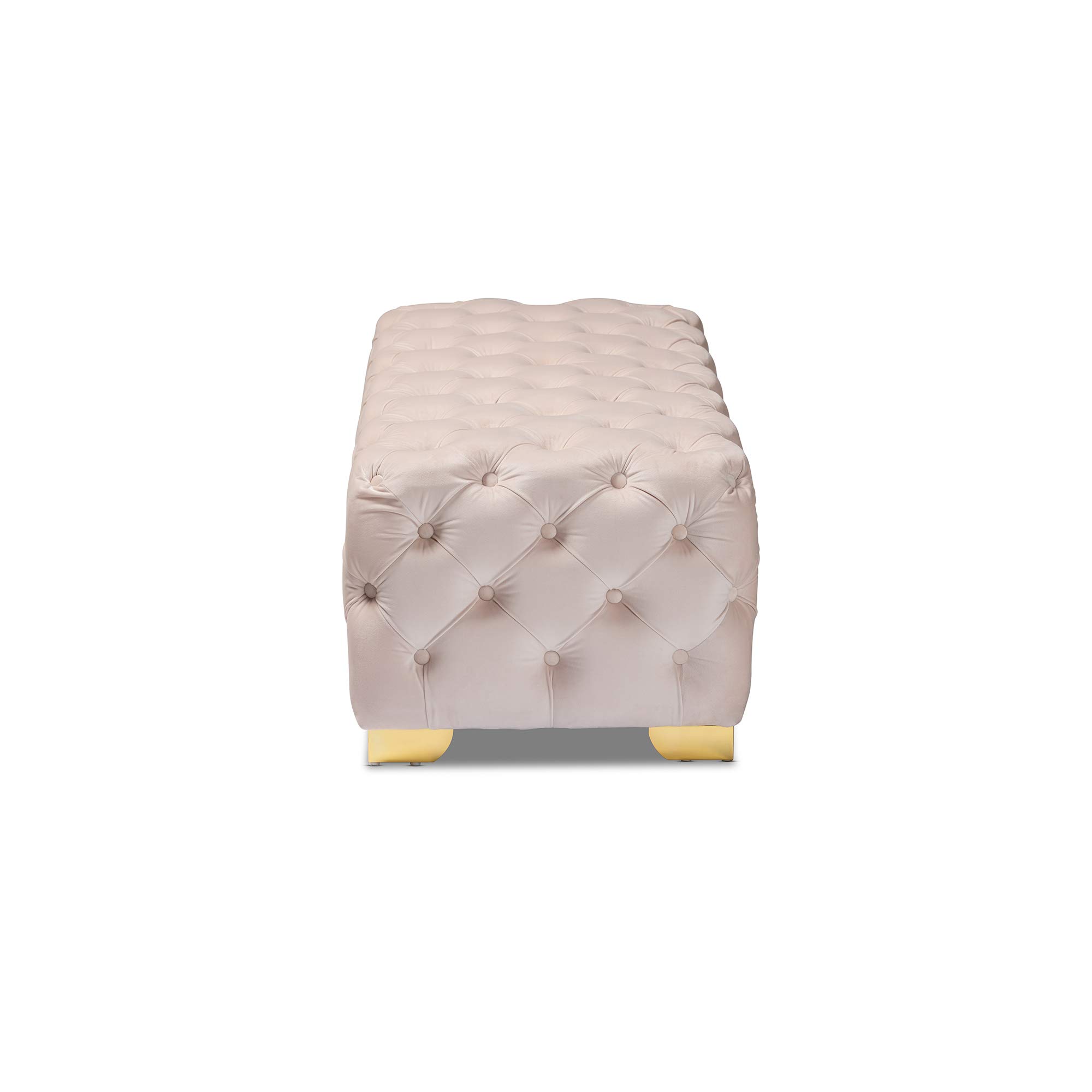 Baxton Studio Light Beige/Gold Ottoman with Storage - Modern Tufted Footrest Stool for Living Room, Bedroom & Office - Versatile Home Decor Accent Piece