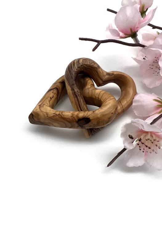 Olive Wood Hearts - Interlocking Wooden Hearts for 5th Anniversary, Wedding Table Decor, Couples Gifts | Romantic Valentines Day Present for Him & Her, Sympathy Gift for Loss Love | Perfect for Home Decor, Wedding Centerpieces & Romantic Gift Giving
