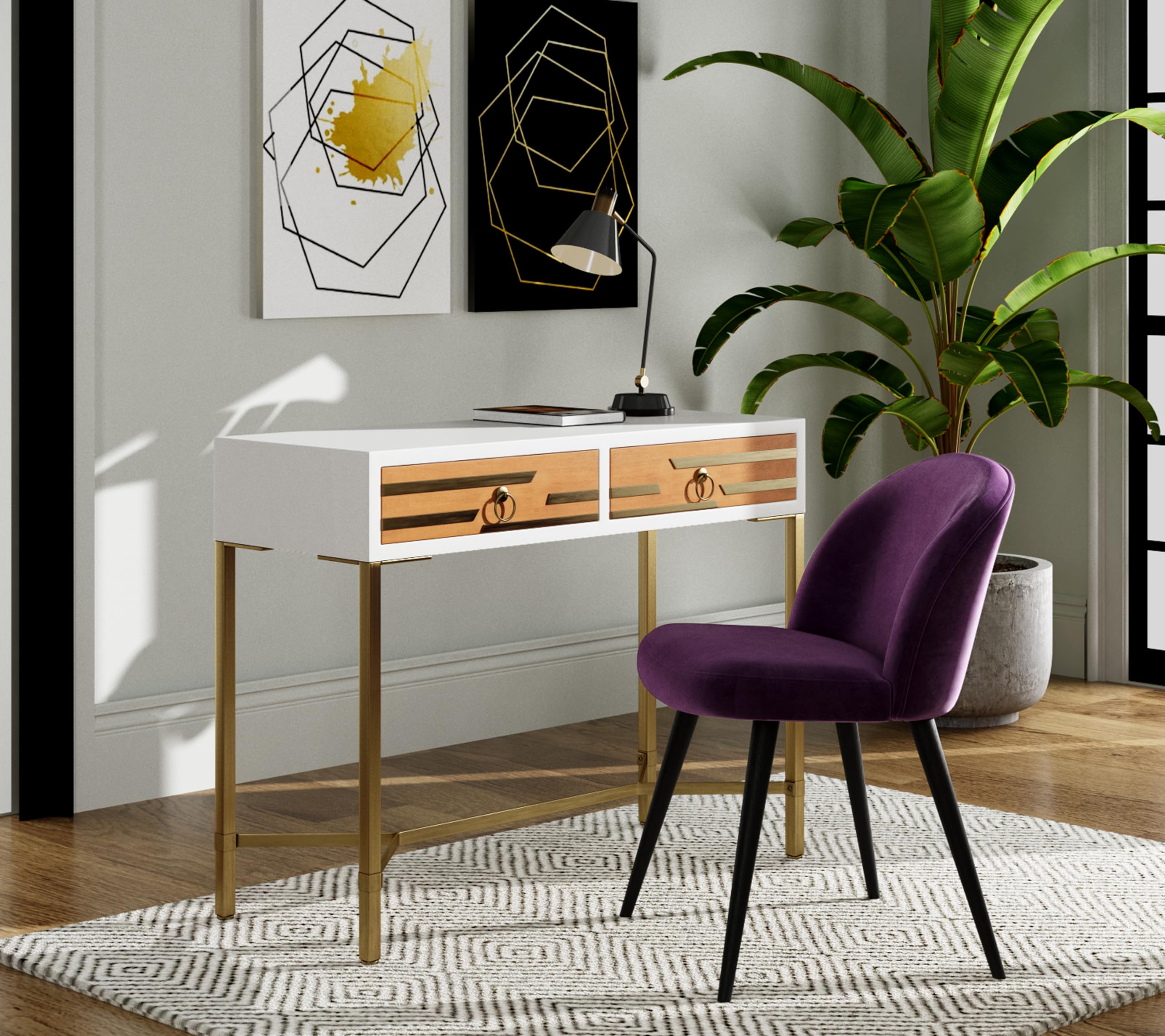 Jupiter Mid Century Modern Console Table with 2 Drawers - White & Gold Rectangular Entryway Desk for Small Spaces, Living Room & Home Office - Metal Legs & Easy Assembly - Perfect for Hallway Decor & Apartment Furniture