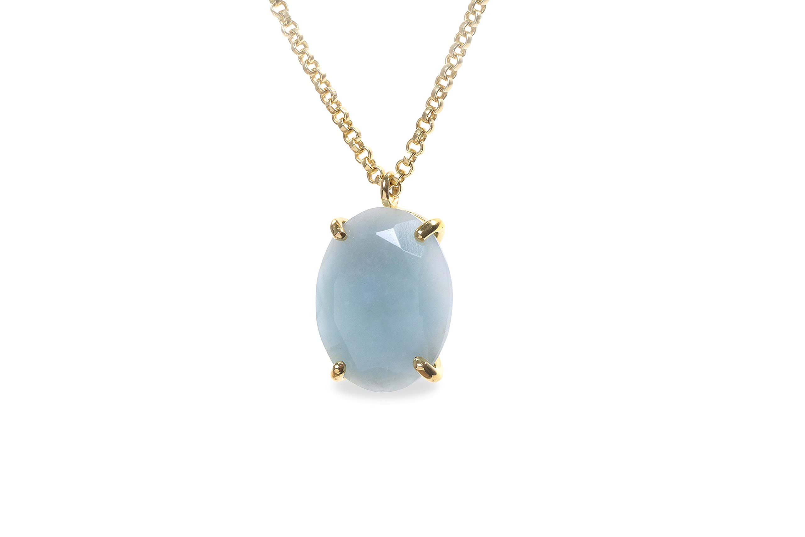 Anemone Jewelry Aquamarine Necklace - Elegant Oval Gemstone Pendant Necklace for Women - Customizable Length, Perfect for Bridal, Birthstone & Fashion Jewelry Gifts - Ideal for Weddings, Anniversaries & Everyday Wear