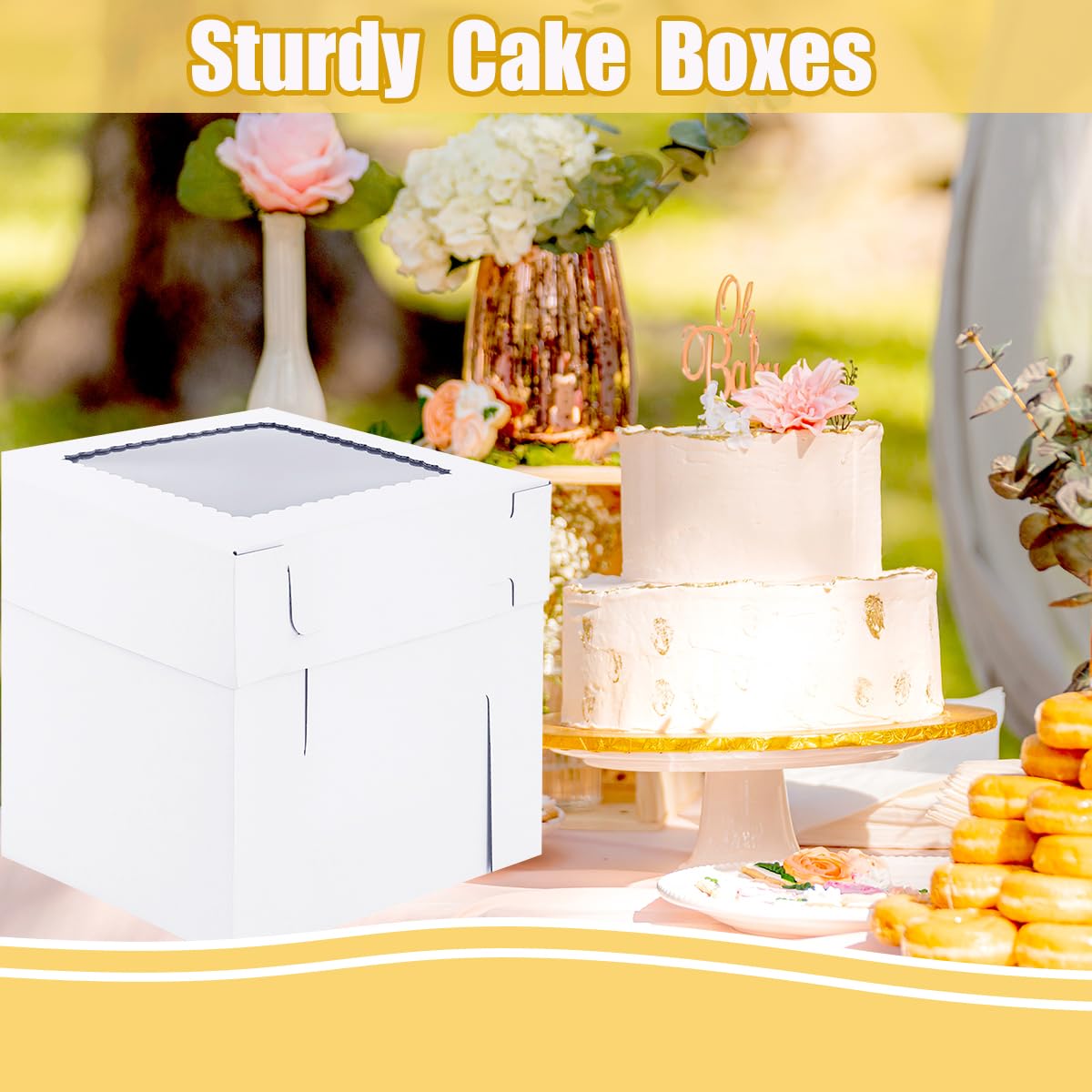 14x14x12 Inch Tall Cake Boxes for Wedding & Tier Cakes - 2 Pack Sturdy Bakery Boxes with Clear Window | Disposable Layer Cake Carrier for Parties, Events & Professional Baking