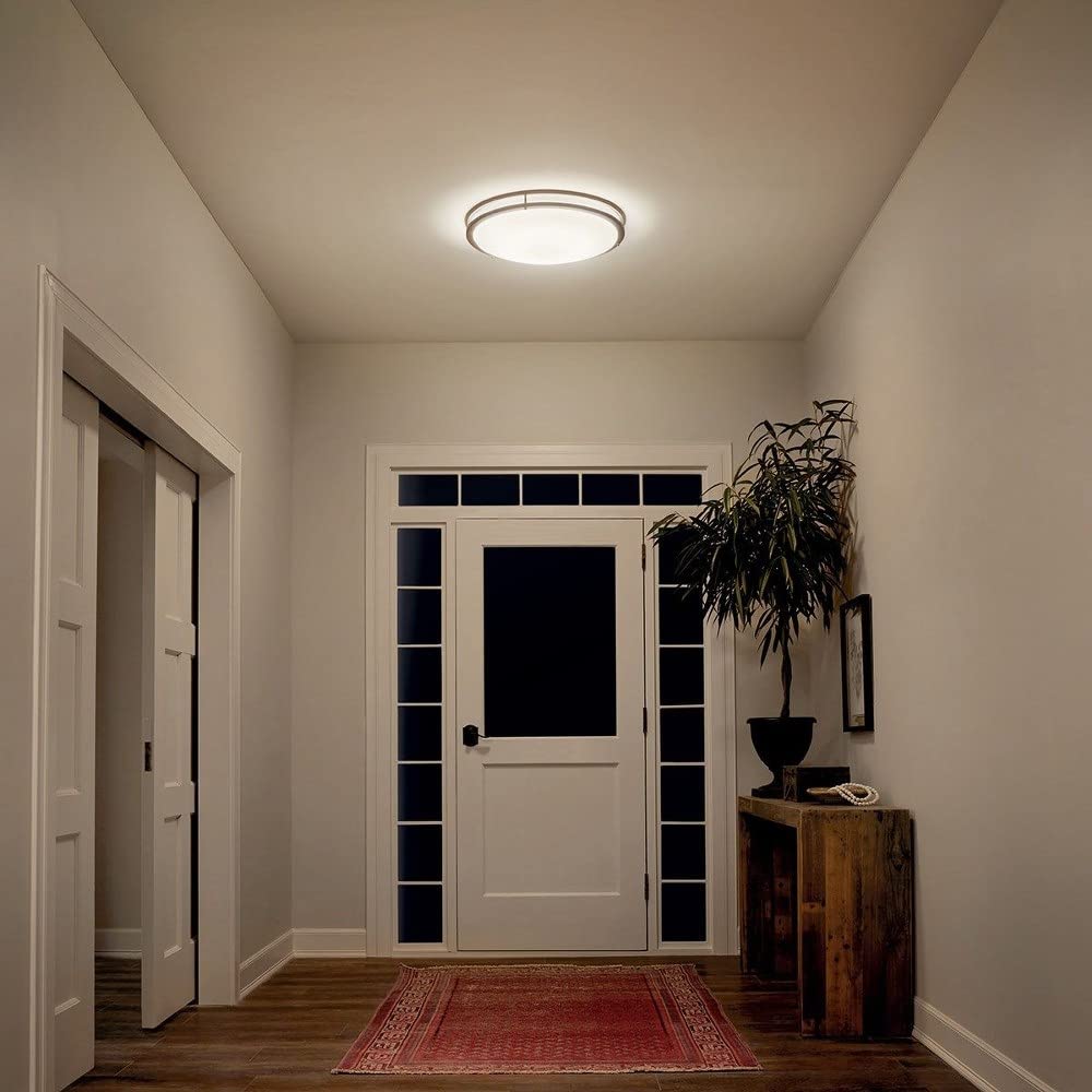 Kichler Avon 24 Inch Brushed Nickel LED Flush Mount Ceiling Light with Clear Acrylic Shade - Modern Lighting for Bedroom, Kitchen, Hallway & Office