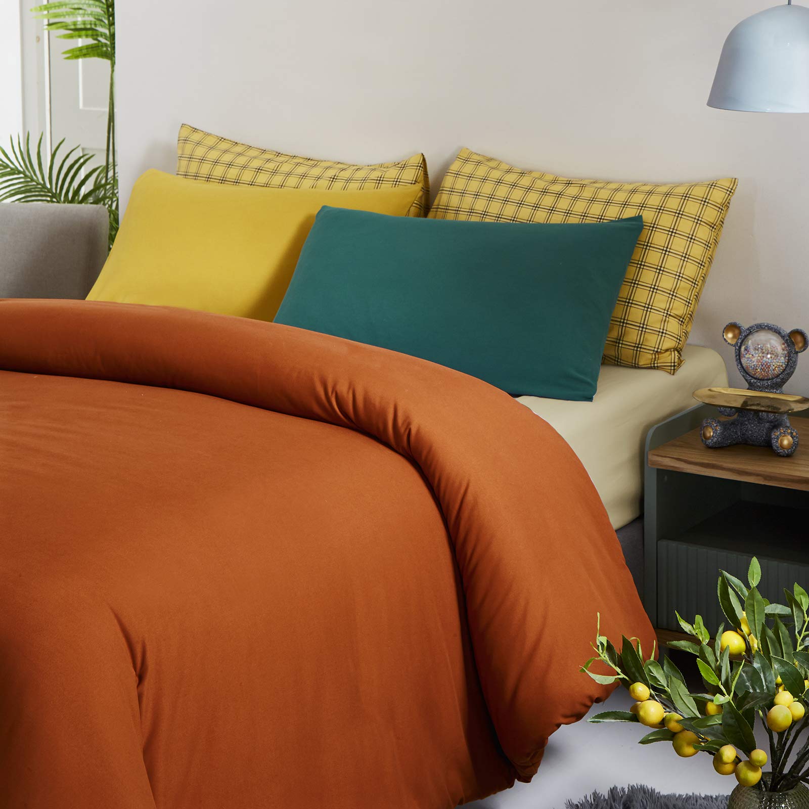 Burnt Orange Comforter Set Queen - 3 Piece Rust Bedding Set with Cozy Blanket for Full/Queen Bed - Solid Caramel & Reddish Brown Comforter for Women & Men - Perfect for Fall & Winter Bedroom Decor