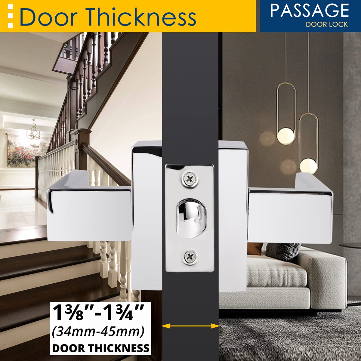 10 Pack No Lock Passage Door Lever Handle Set - Reversible for Right/Left Handed Doors - Heavy Duty Polished Chrome Square Lever - Ideal for Interior/Exterior Residential & Commercial Use - Perfect for Bedrooms, Offices, and Public Spaces