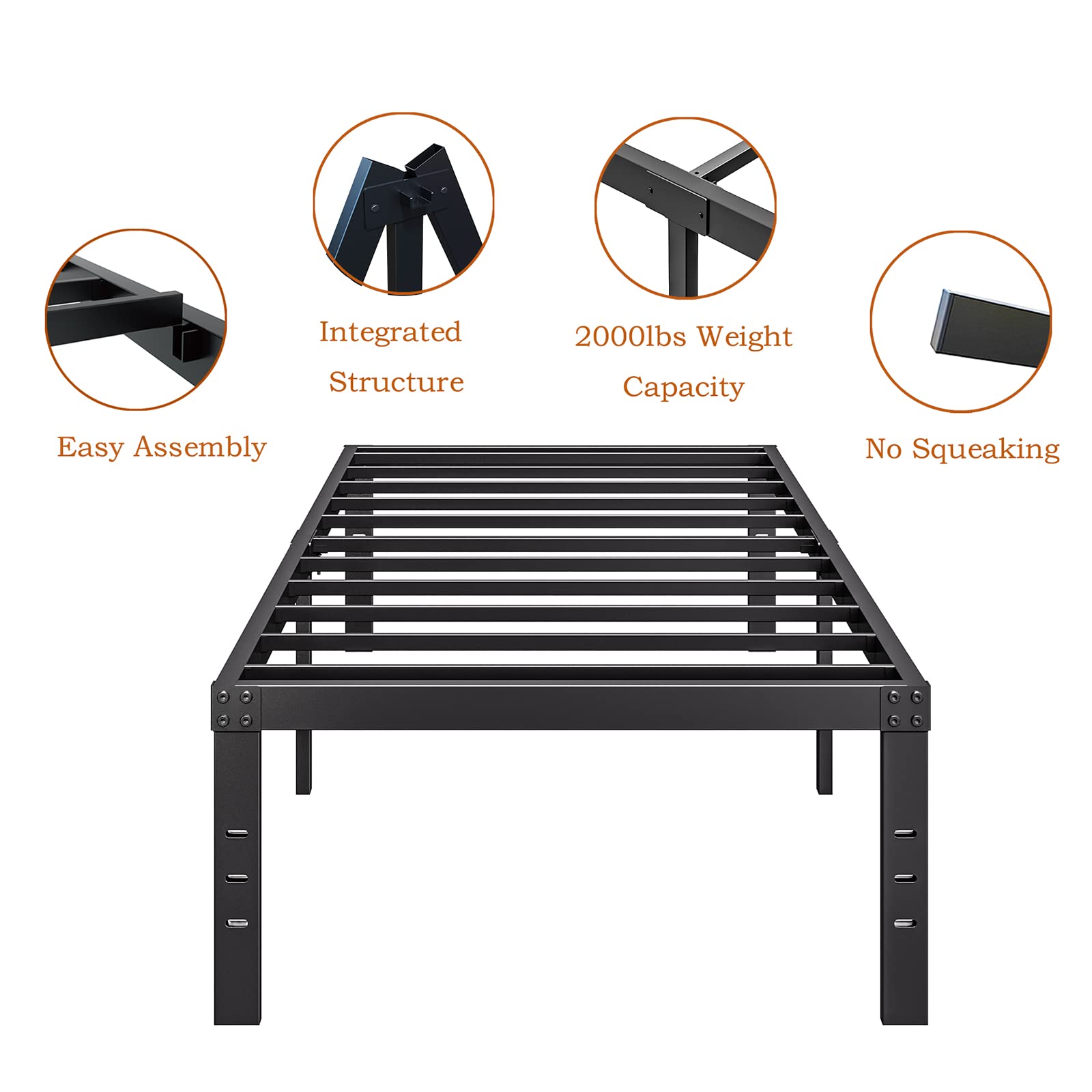COMASACH 16 Inch Twin Bed Frame - Heavy Duty 3500 lbs Metal Platform Bed with No Box Spring Needed | Noise-Free & Non-Slip Mattress Foundation in Black | Perfect for Kids Rooms, Guest Beds & Small Spaces