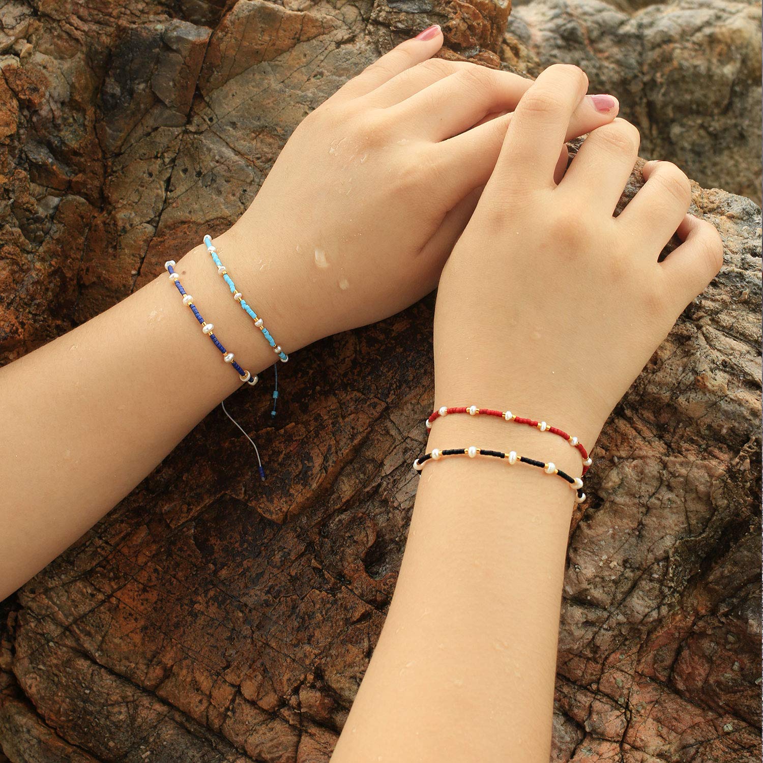 C·QUAN CHI Charm Pearl Bracelet - Handmade Adjustable Friendship Bracelet with Seed Beads & Flat Knot Design for Women - Perfect for Gifts, Boho Style & Everyday Wear