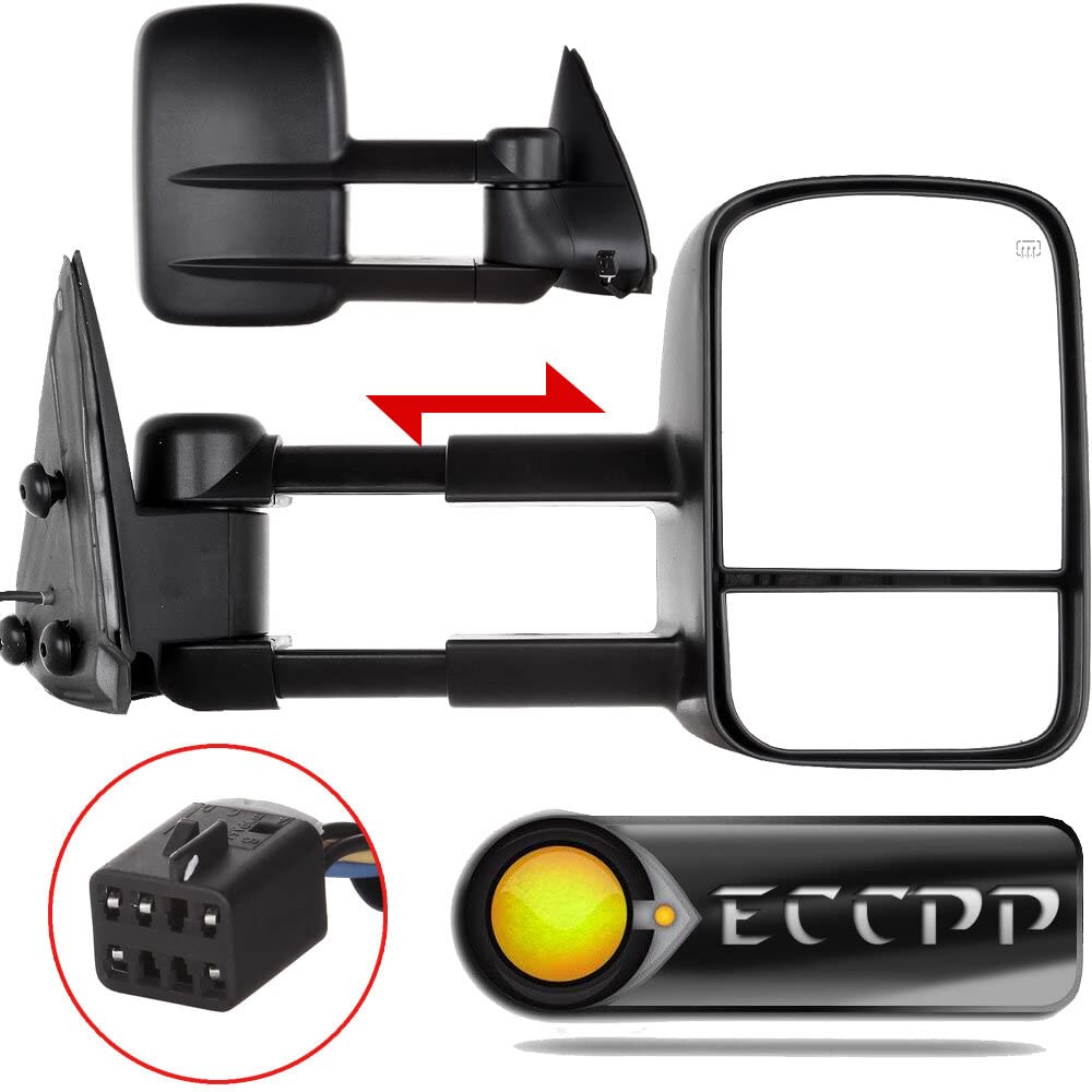 ECCPP Power Heated Towing Mirrors for 1999-2002 Chevy Silverado 1500/2500 & GMC Sierra 1500/2500 - Black Manual Folding Mirrors with Left/Right Side Control - Perfect for Towing, Camping & Off-Road Adventures