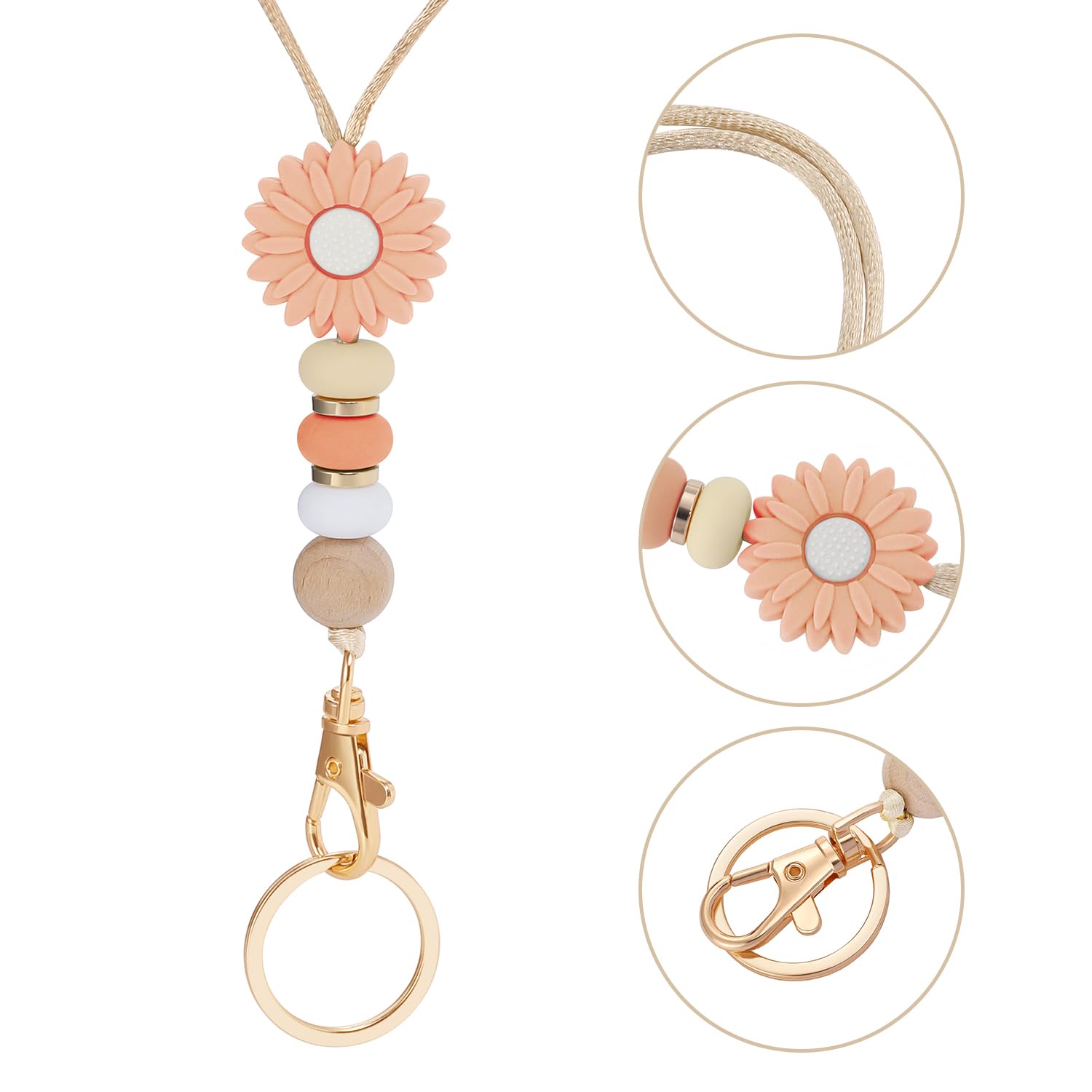 Teacher Lanyards for Keys & ID Badges - Flower Design for School & Office